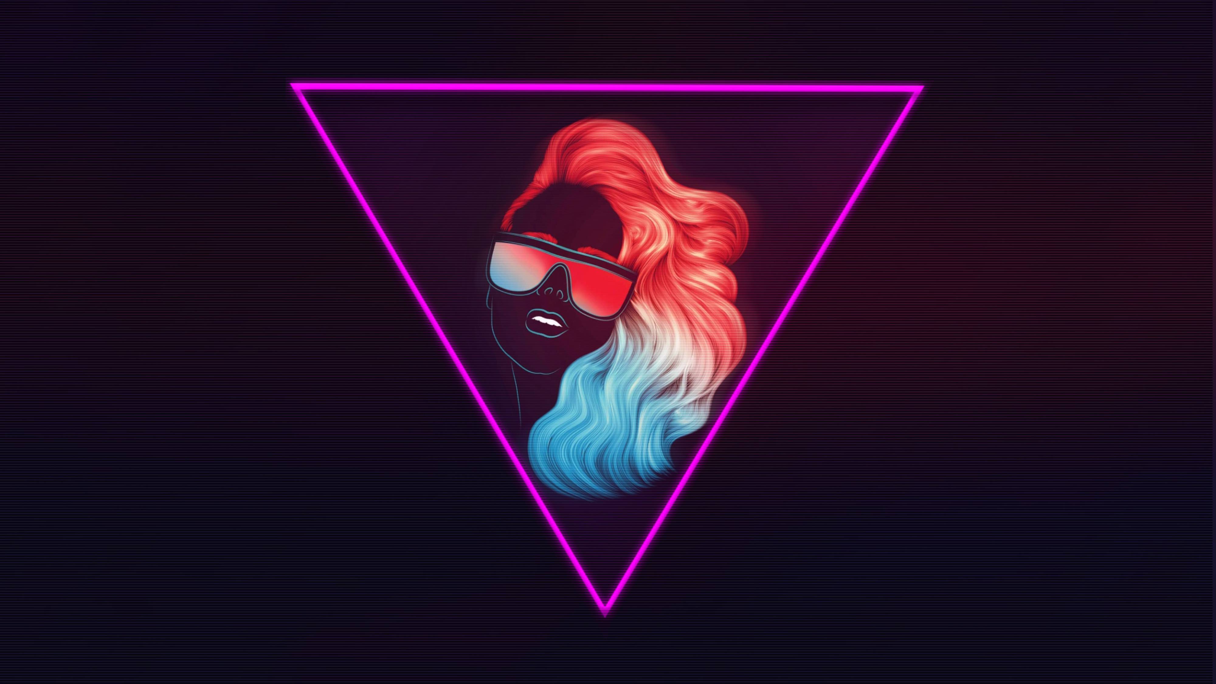 Ragazza neon triangolo retro, 4000x2250 UHD, PC 4K
