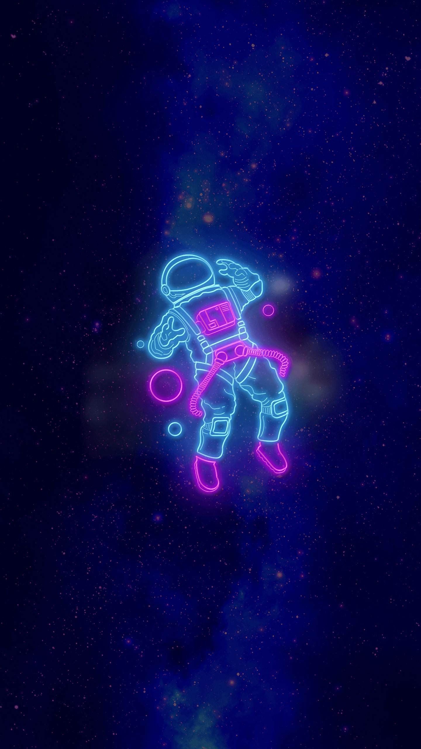 Astronauta neon nello spazio, 1440x2560 Verticale, Mobile
