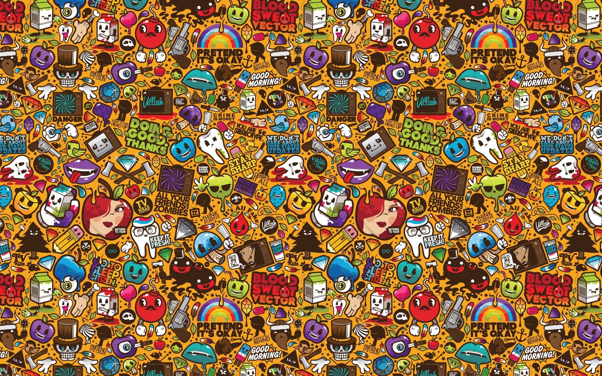 pattern doodle retro colorato, 2560x1600 2K+, Desktop