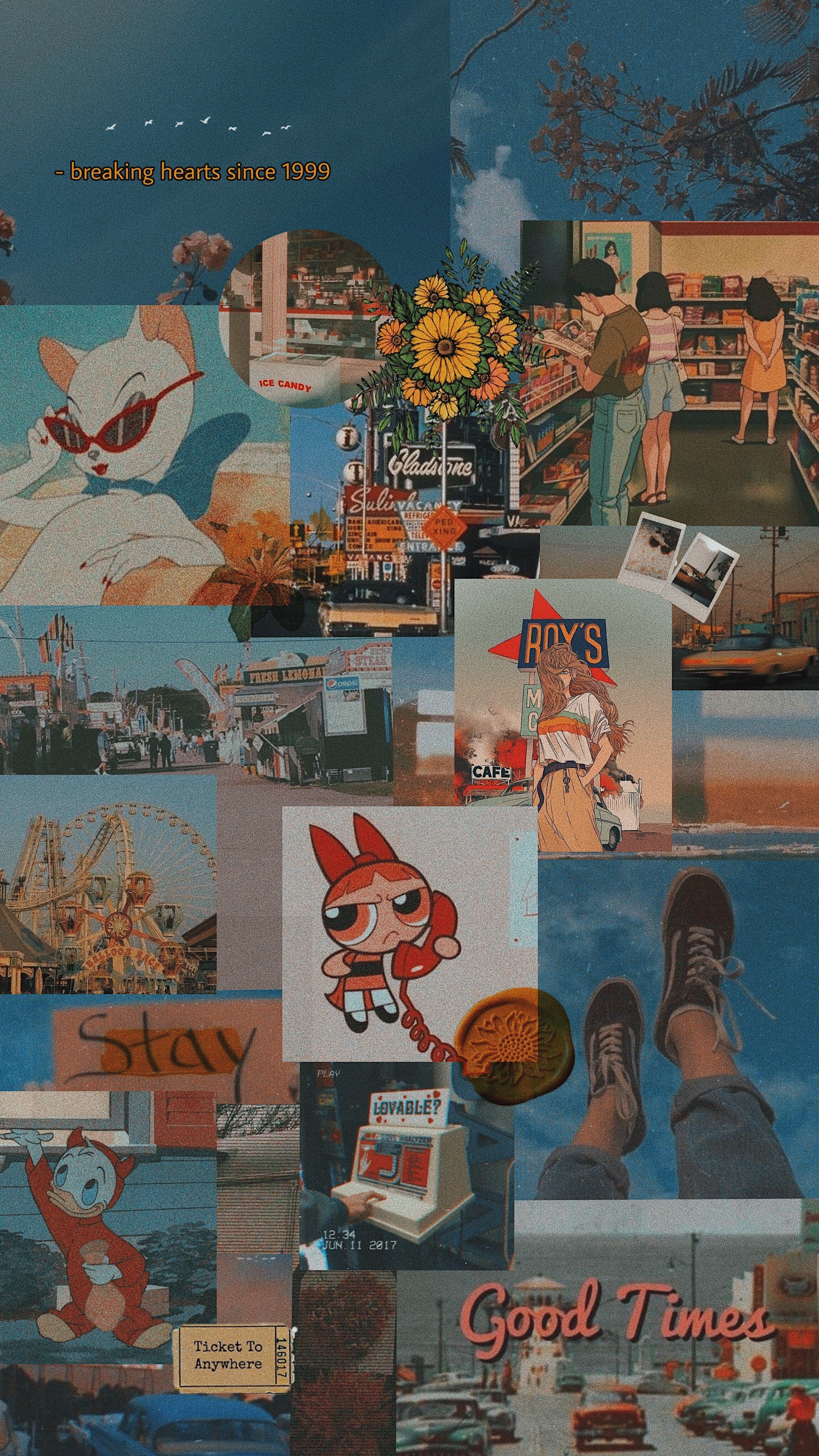 Collage retro Powerpuff Girl vintage, 2304x4096 Full HD Verticale, iPhone