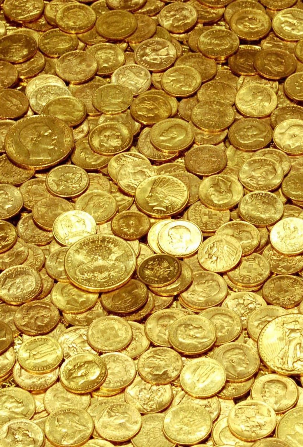 Monete d'oro ammassate, 1040x1536 Verticale, iPhone Air