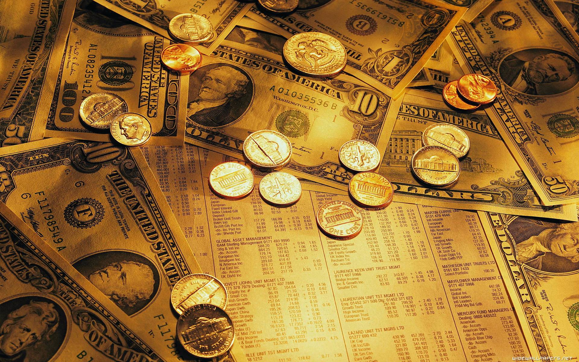 Banconote dollari e monete, 1920x1200 Full HD+, Laptop