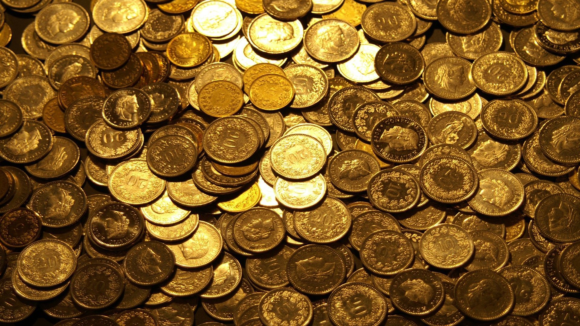 Monete d'oro ammassate, 1920x1080 1080p, Laptop
