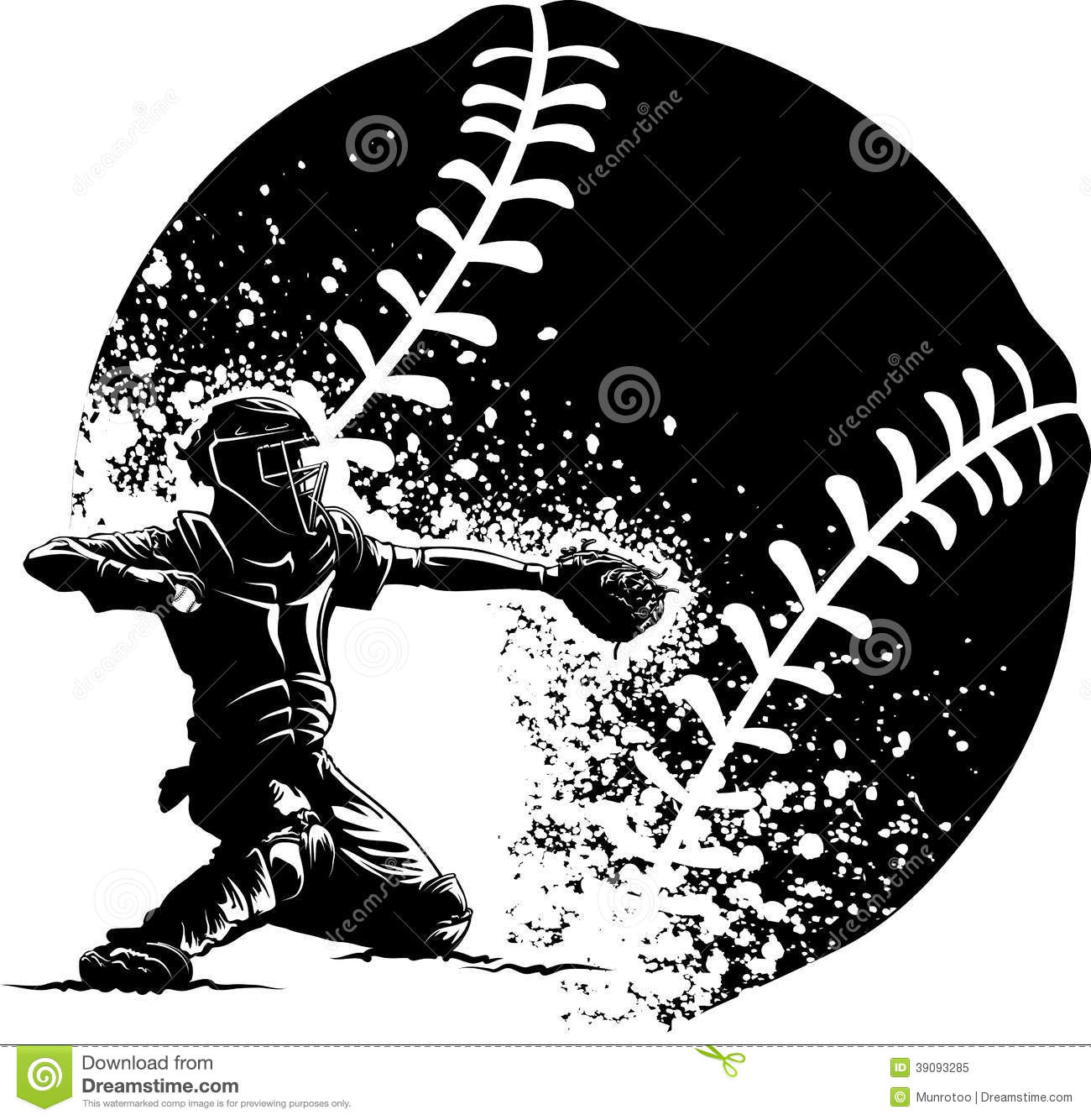 Ricevitore softball silhouette bianco nero, 1300x1334 Verticale, Mobile