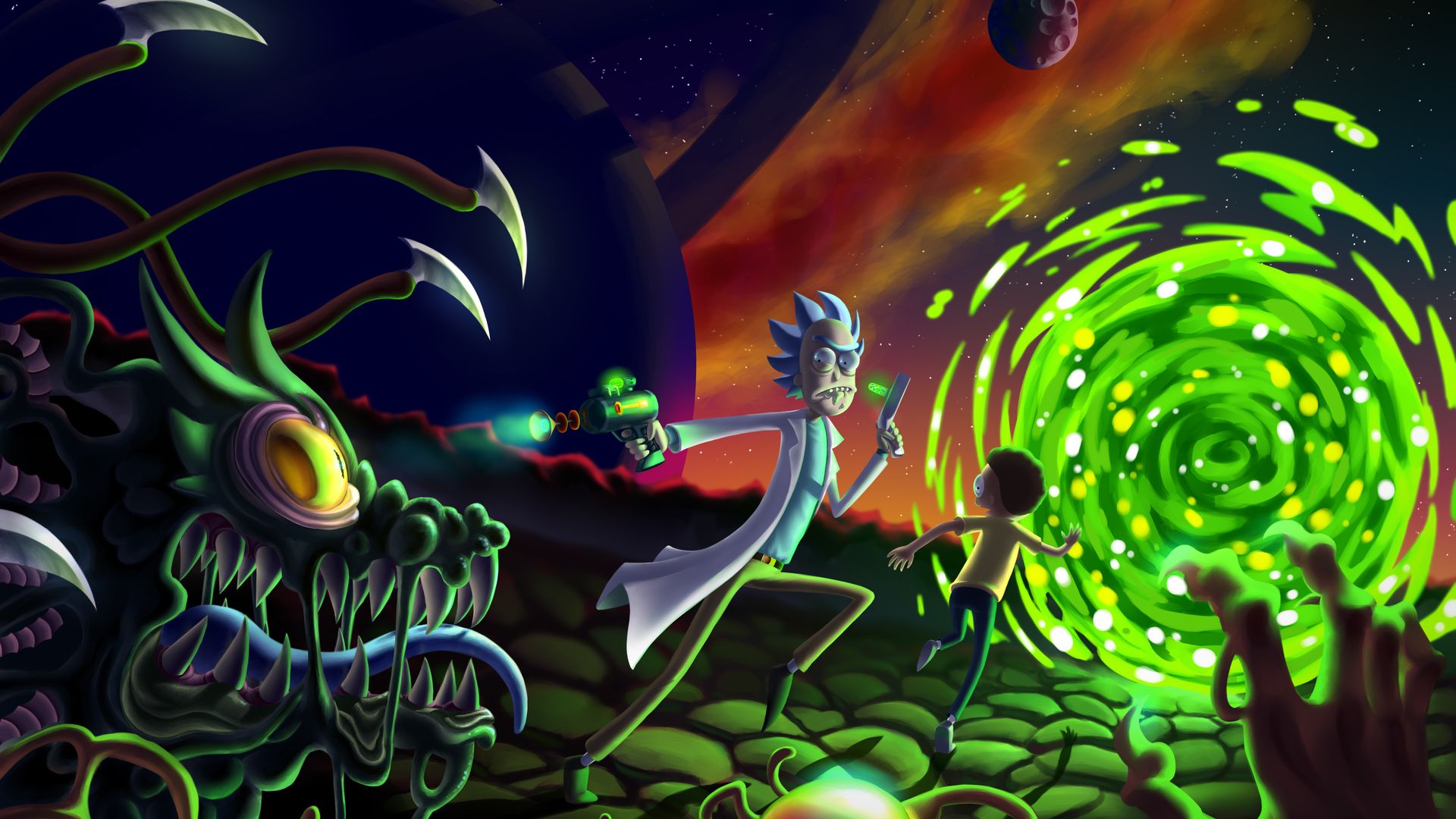 Rick e Morty portale verde alieno, 1920x1080 1080p, Laptop