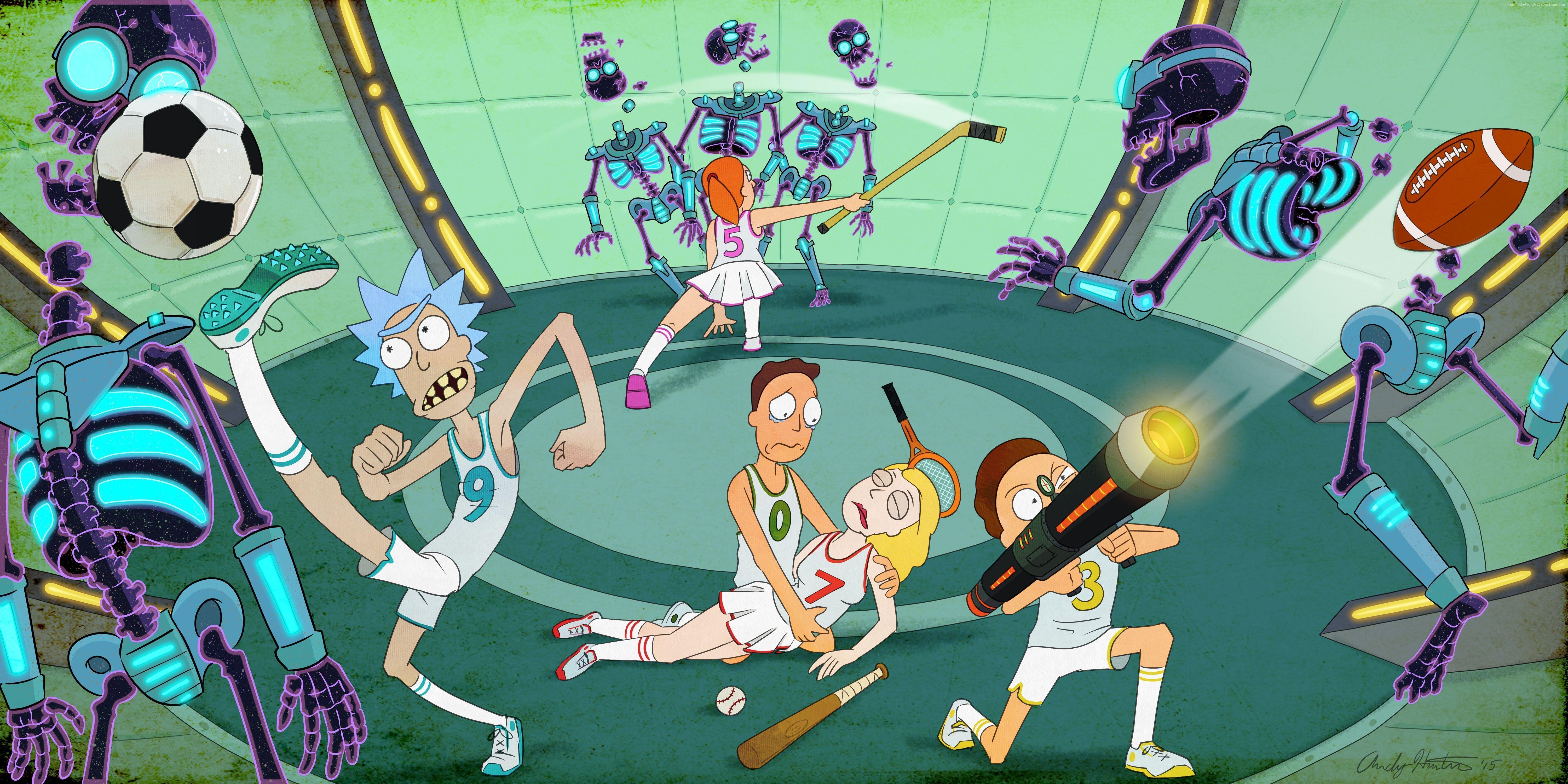 Rick e Morty scena robot arena, 6000x3000 Ultra HD, 4K TV