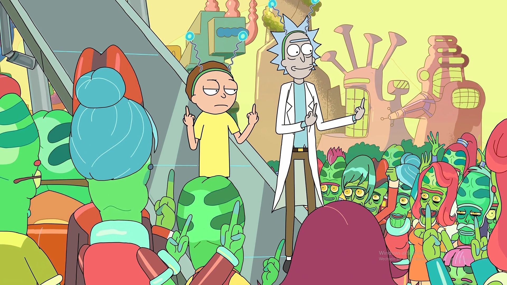 Rick e Morty, alieni, folla, 1920x1080 Full HD, Desktop