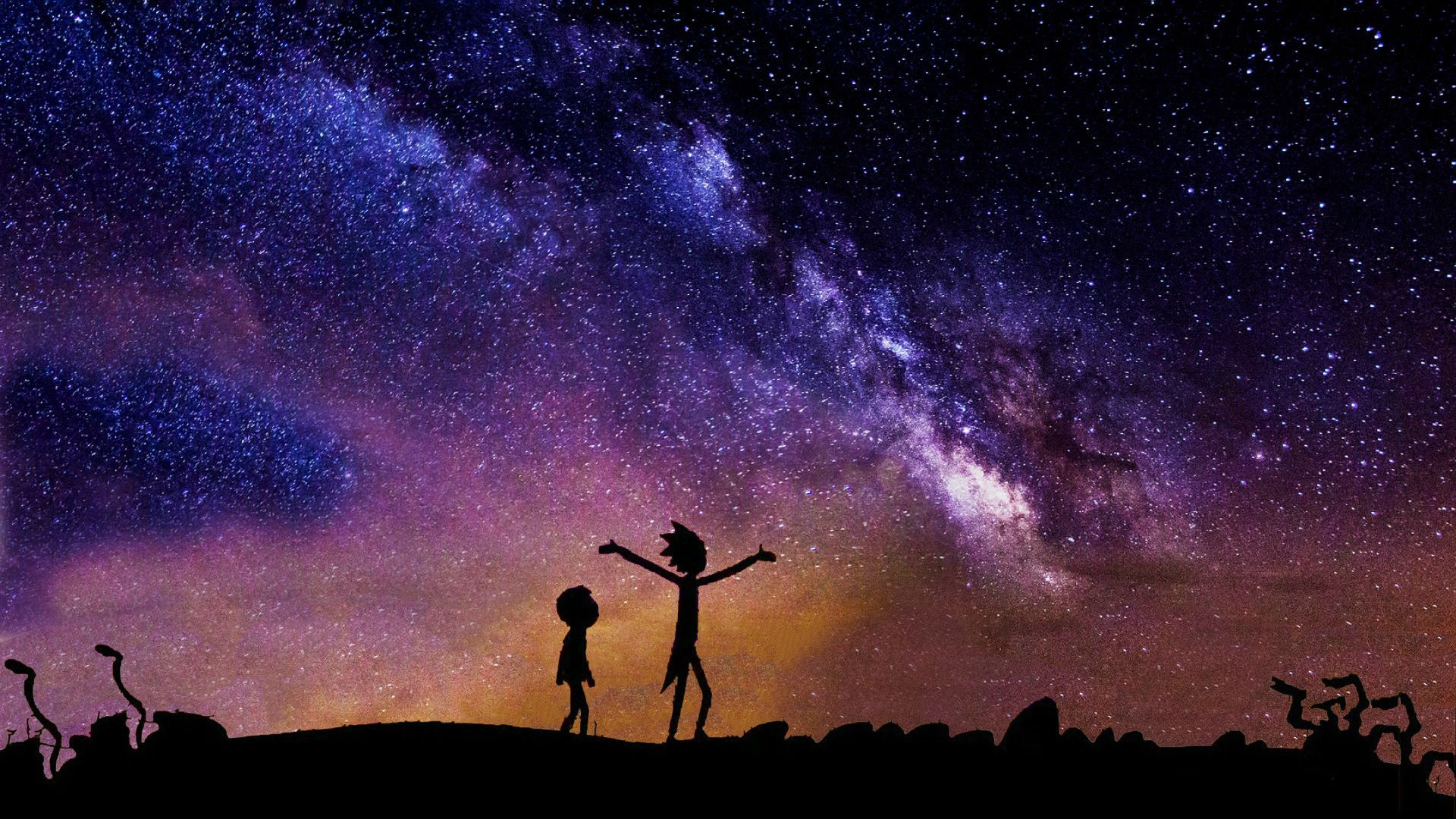 Rick e Morty sagome sotto stelle, 1920x1080 Full HD, Desktop