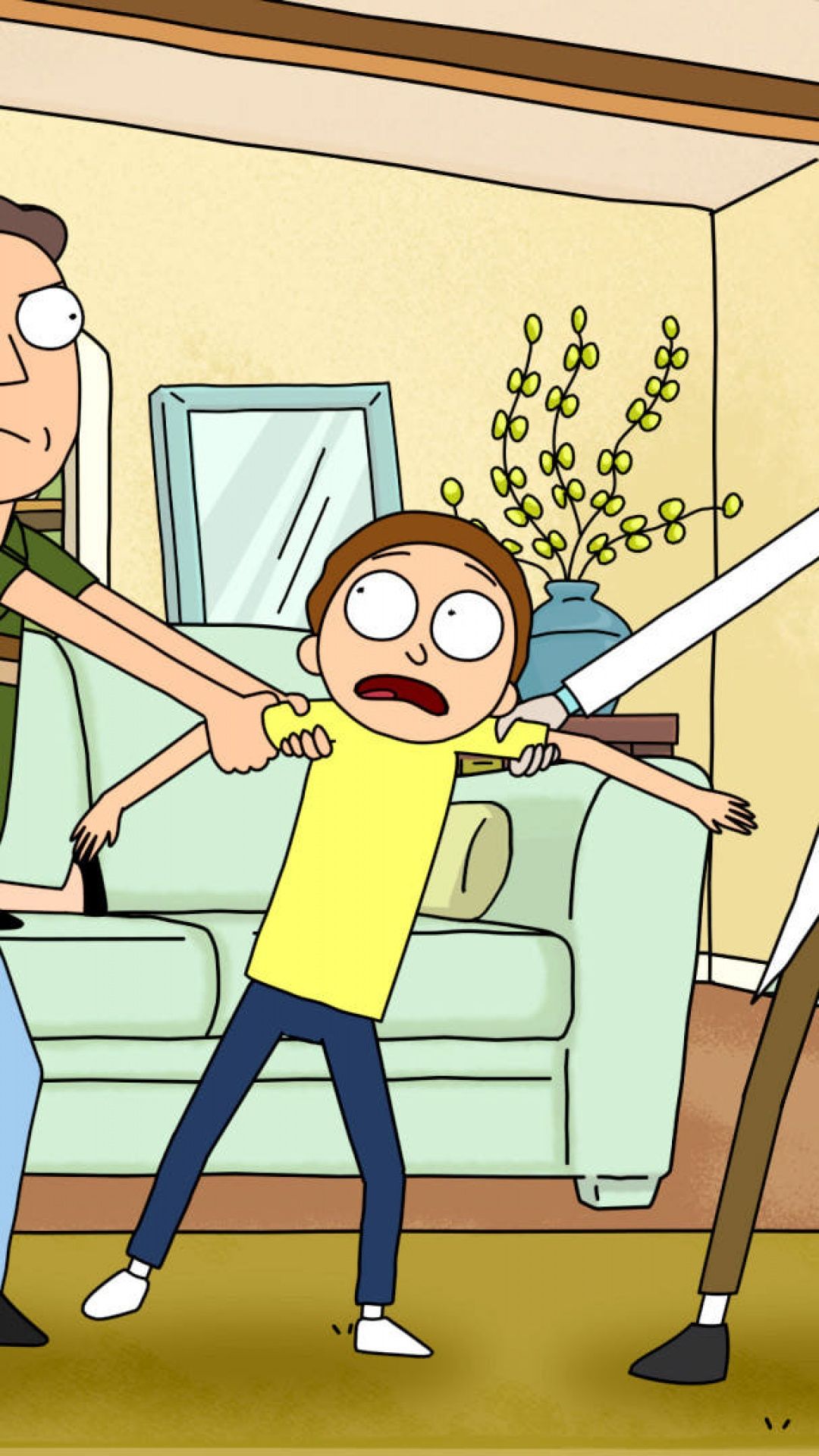 Morty e Rick soggiorno, 1080x1920 Verticale, Telefono
