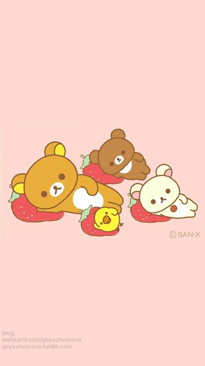 Rilakkuma con fragole rosa, orso kawaii, 720x1280 Verticale, Telefono