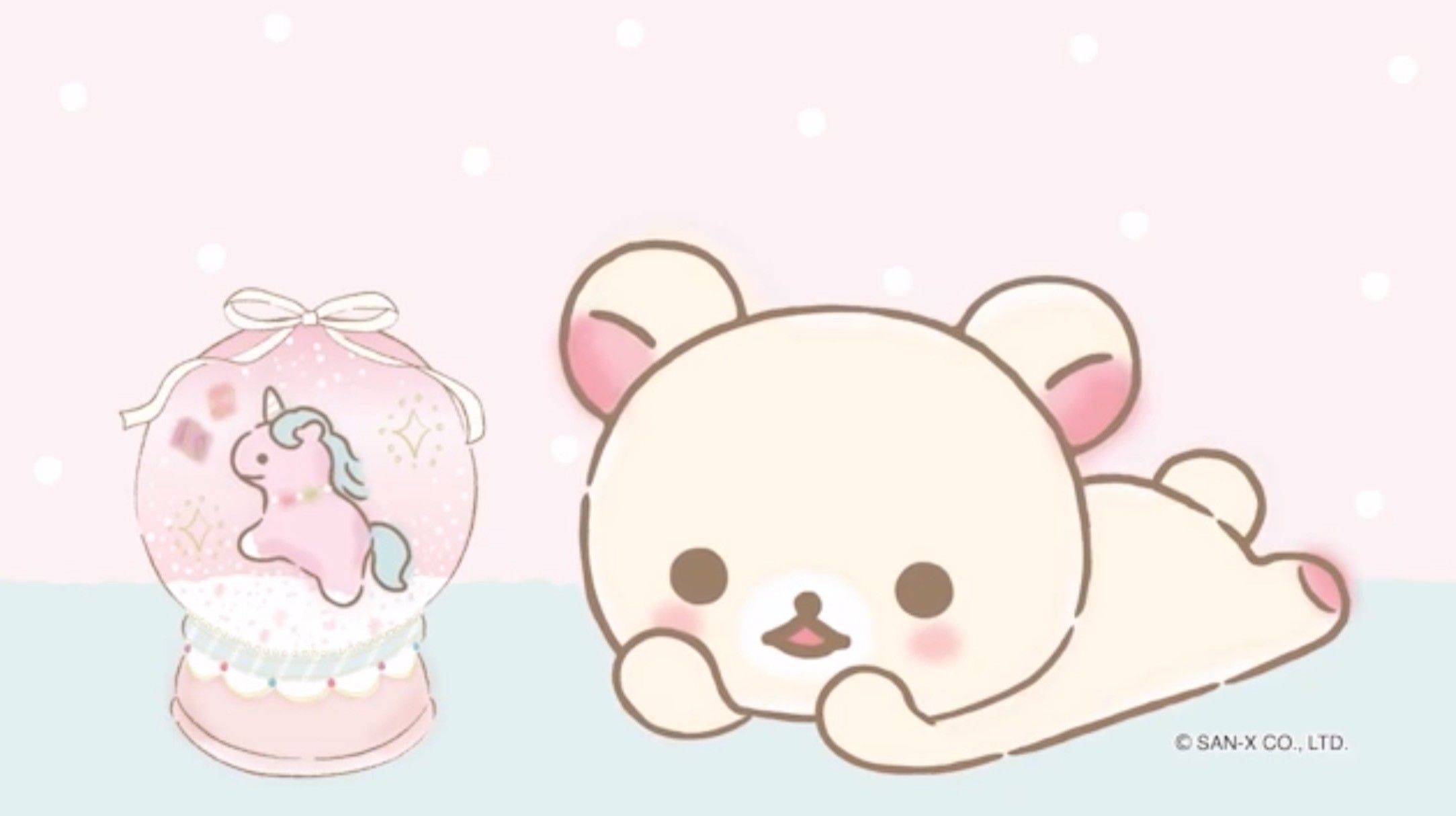 Korilakkuma sdraiato con sfera unicorno, 2167x1214 2K, PC
