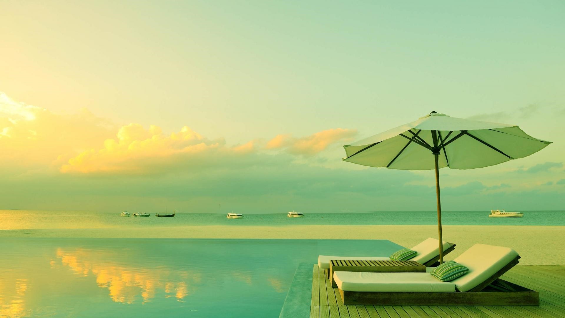Piscina infinity al tramonto, 1920x1080 1080p, Desktop