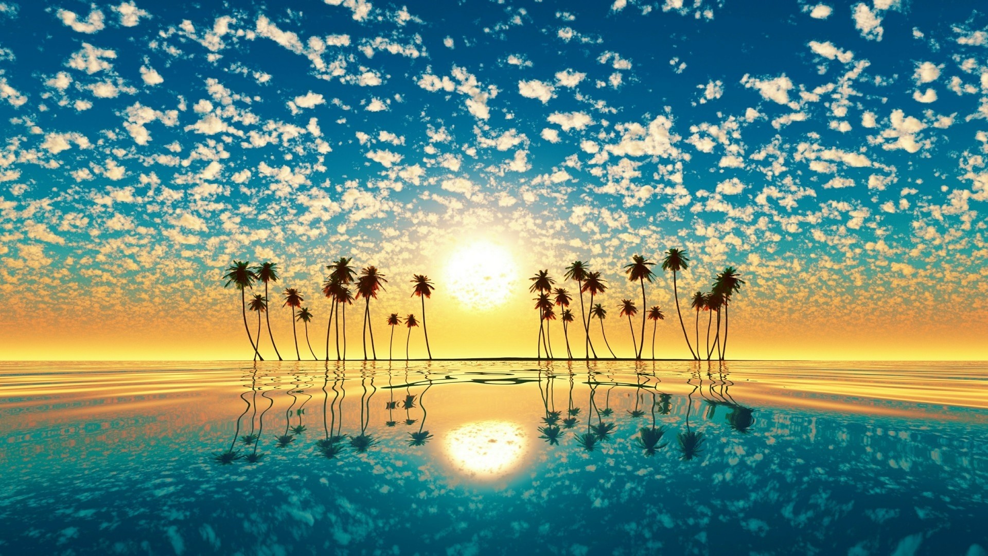 Palme al tramonto sul mare, 1920x1080 Full HD, Desktop