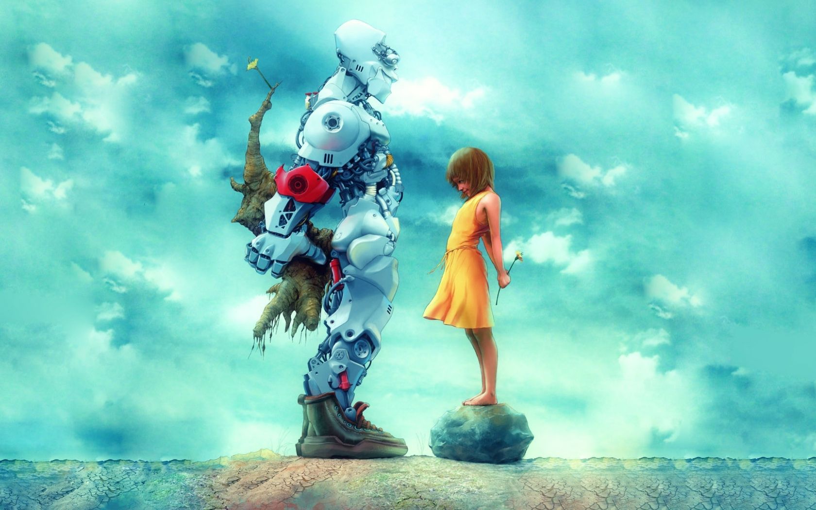 Robot bianco e bambina, 1680x1050 HD, Desktop