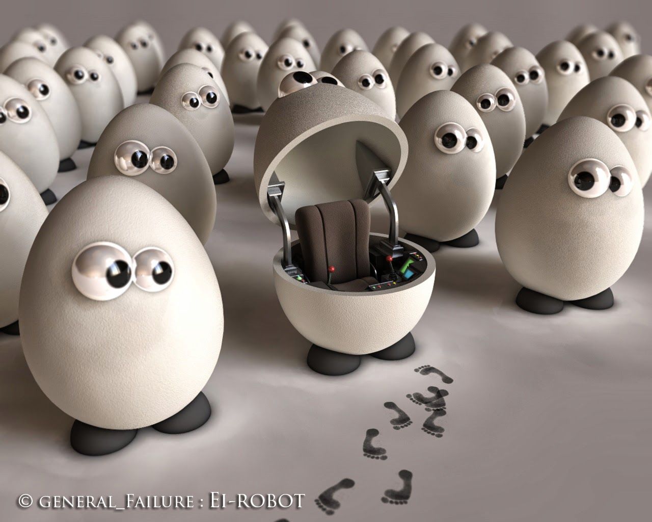 Robot uovo con occhi cartoon, 1280x1024 720p, PC