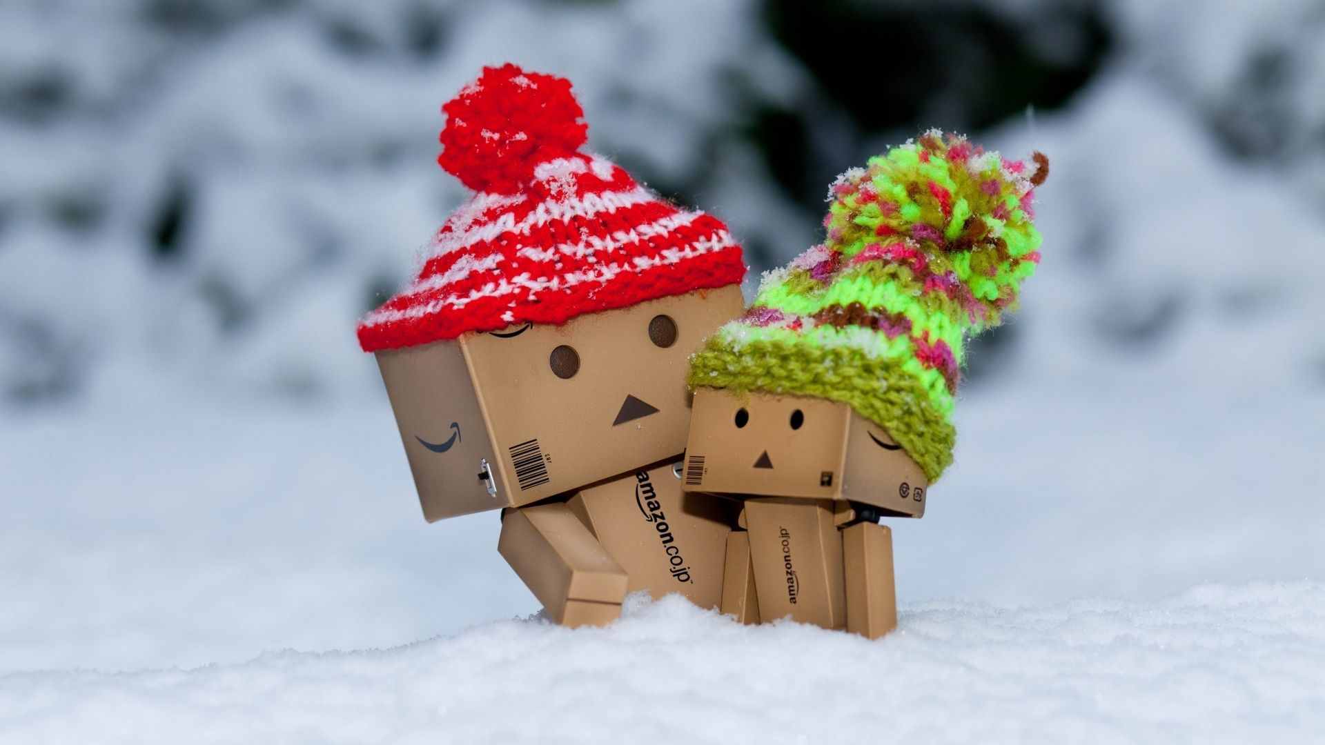 Robot cartone con berretti neve, 1920x1080 Full HD, Laptop