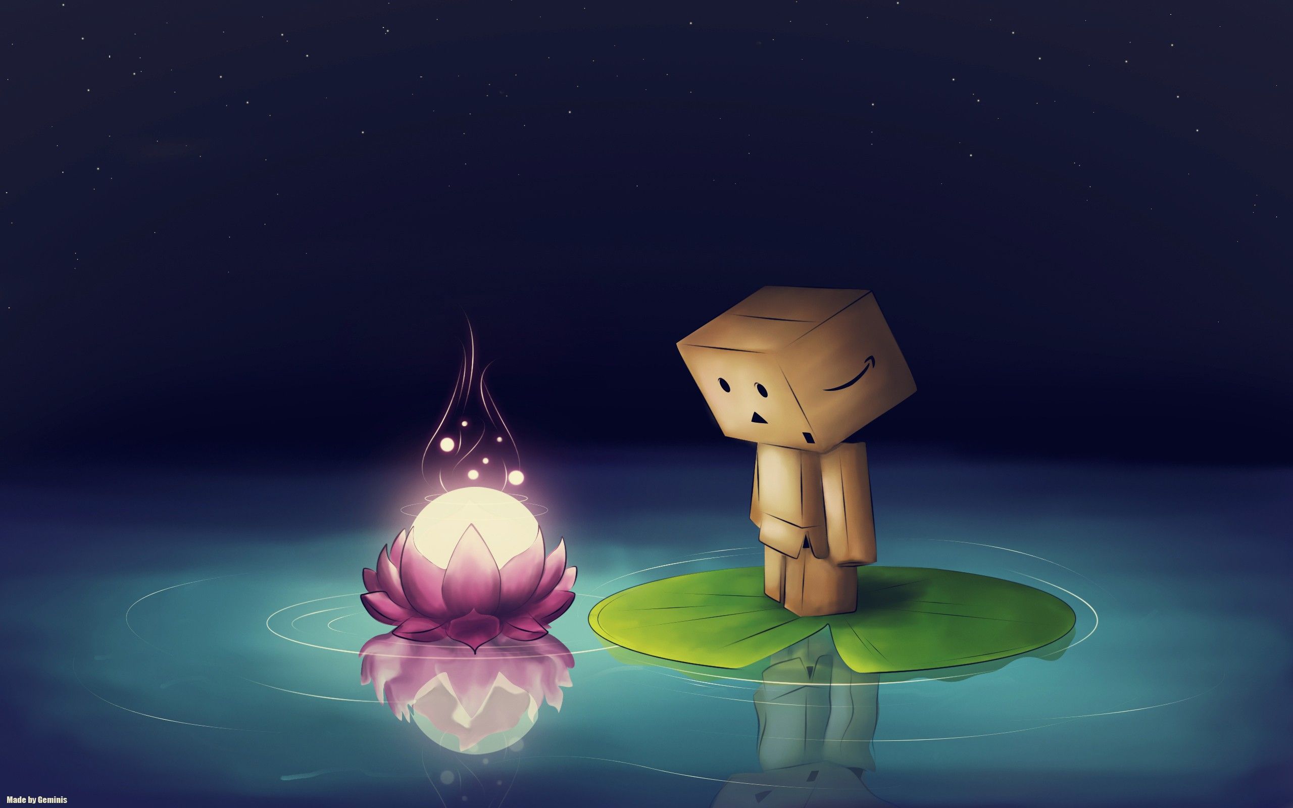 Robot scatola danbo su ninfea, 2560x1600 2K, PC