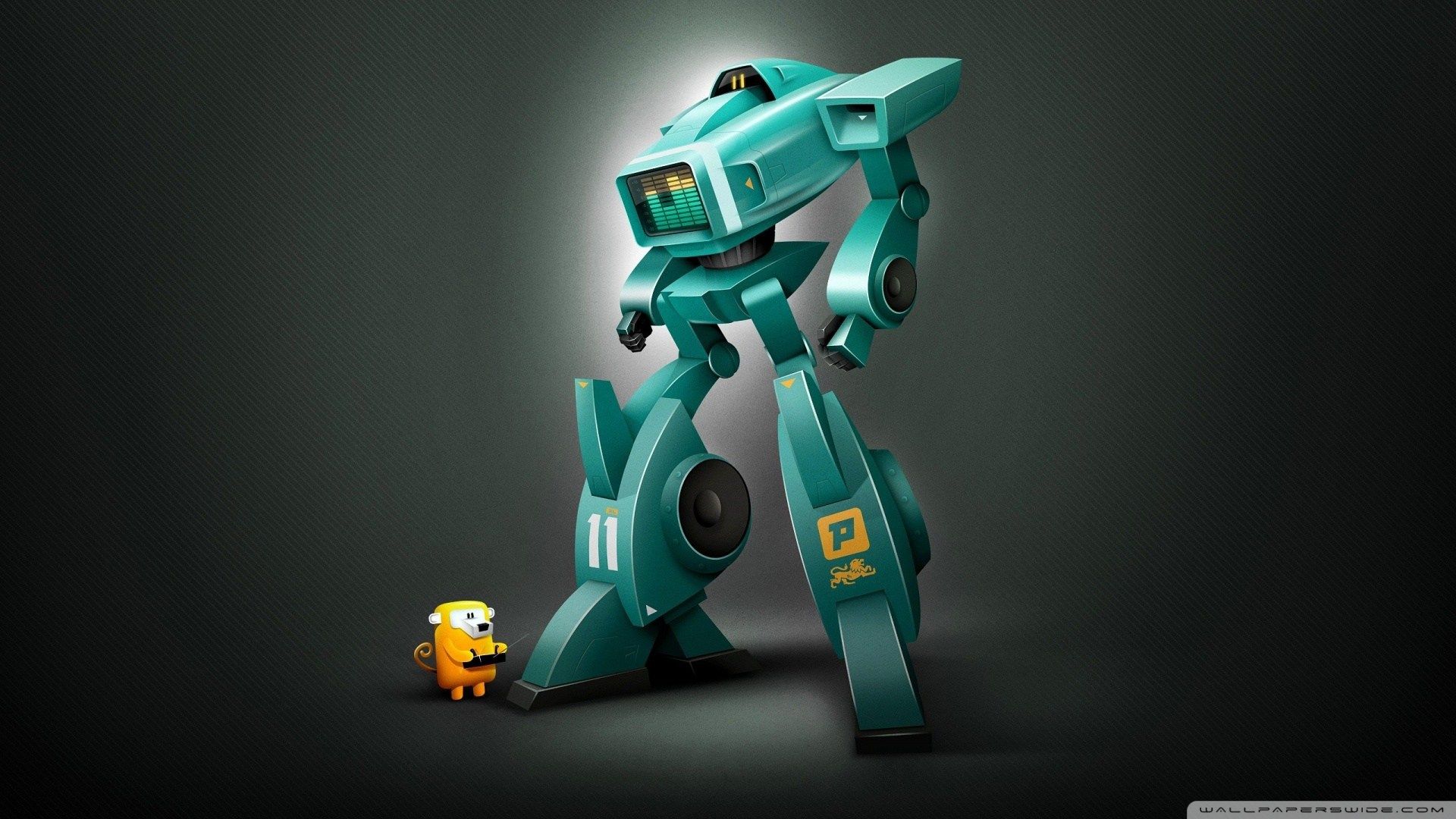 Robot verde con piccolo robot giallo, 1920x1080 Full HD 1080p, Laptop