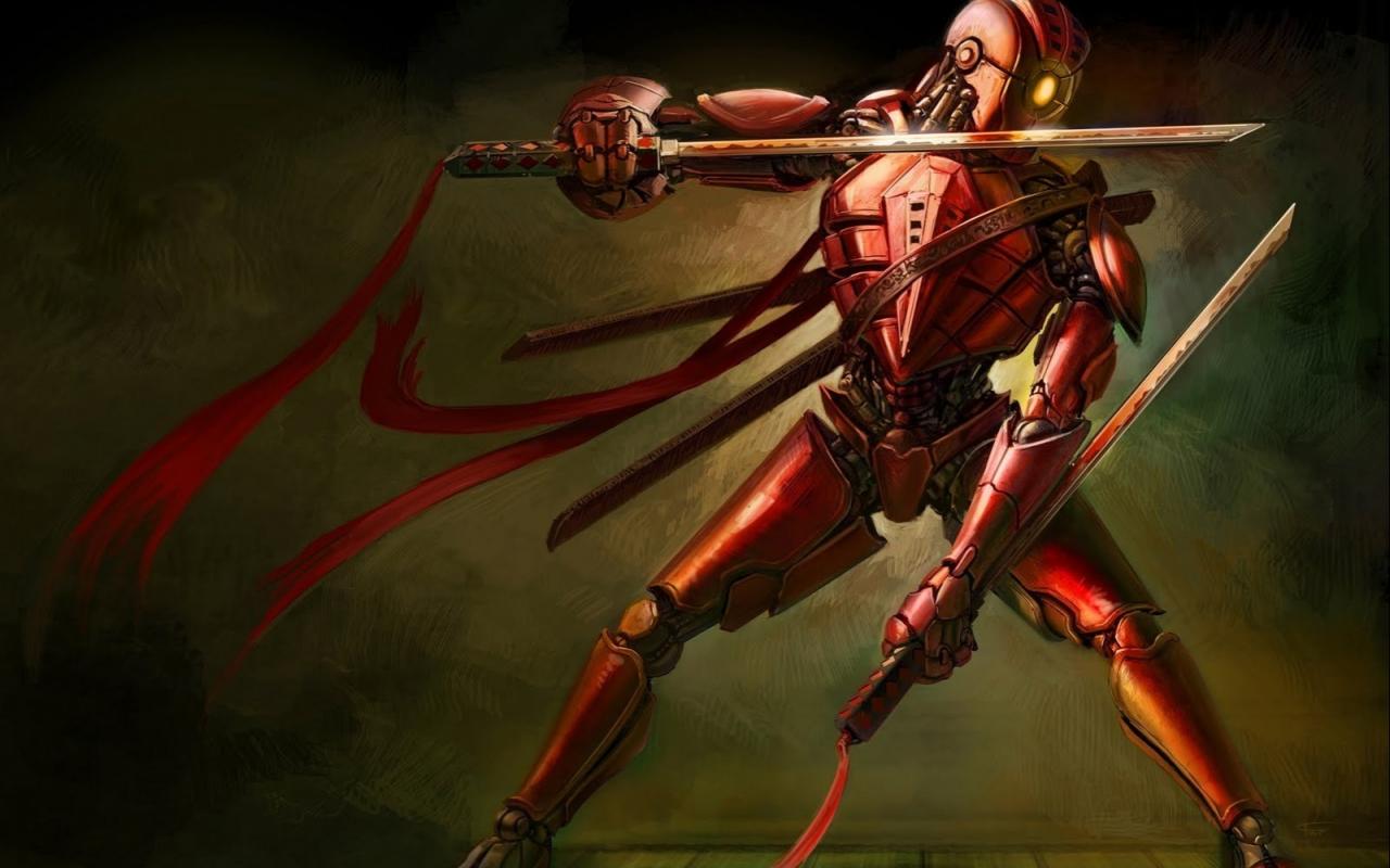 Robot ninja rosso con spade, 1280x800 HD, Desktop