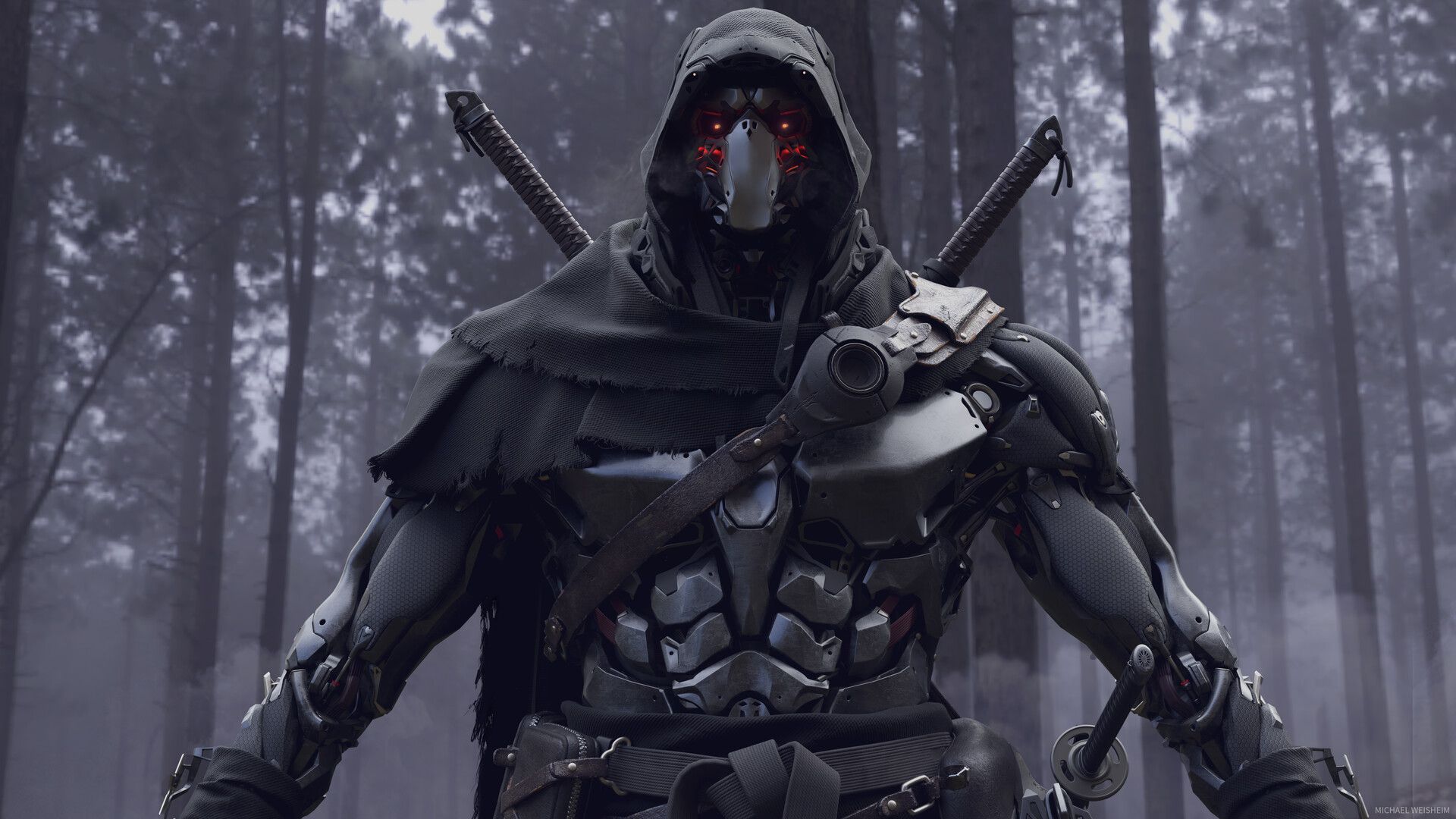 Ninja robotico armatura scura foresta, 1920x1080 1080p, Desktop