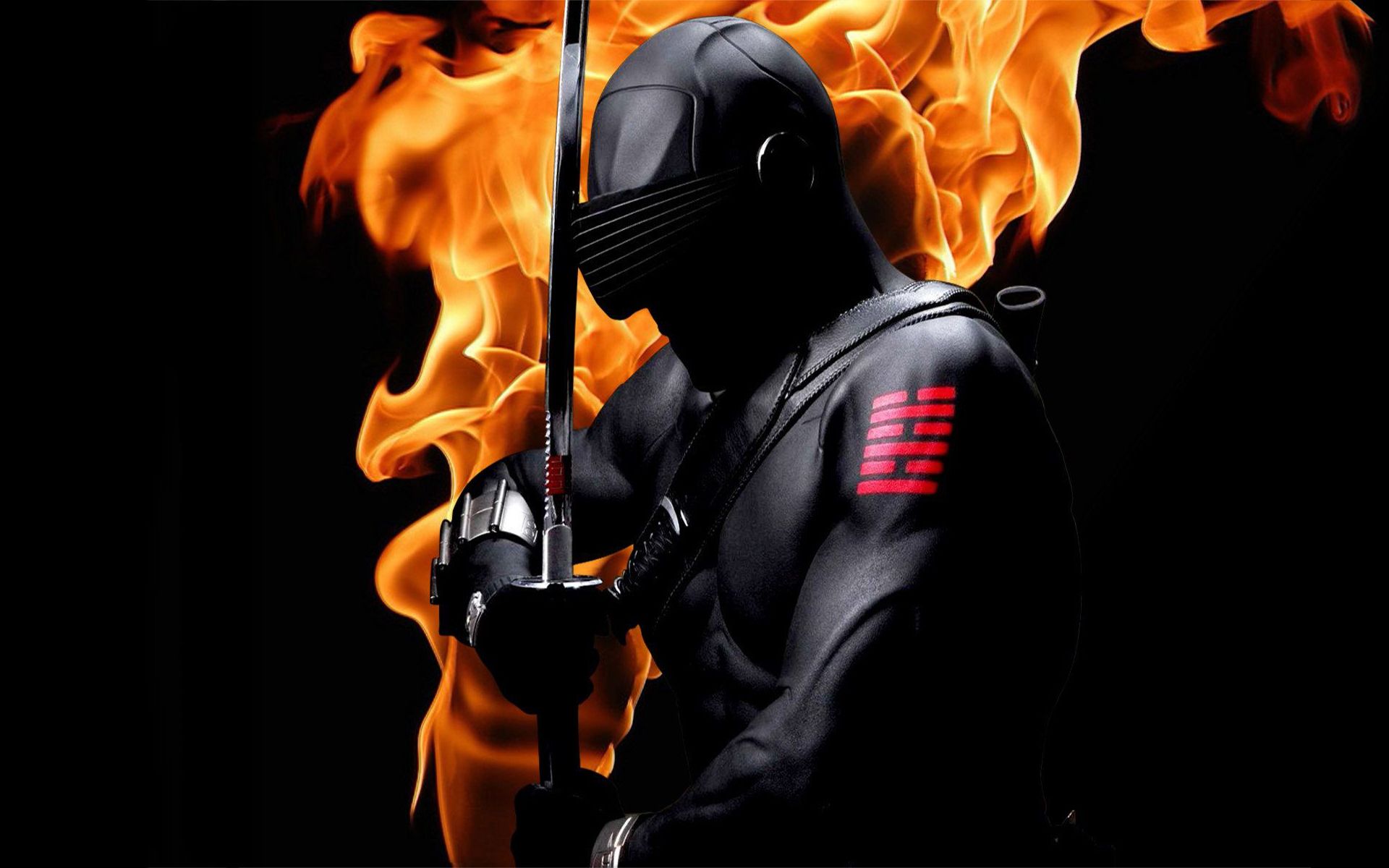 Ninja nero con katana e fuoco, 1920x1200 Full HD+, PC