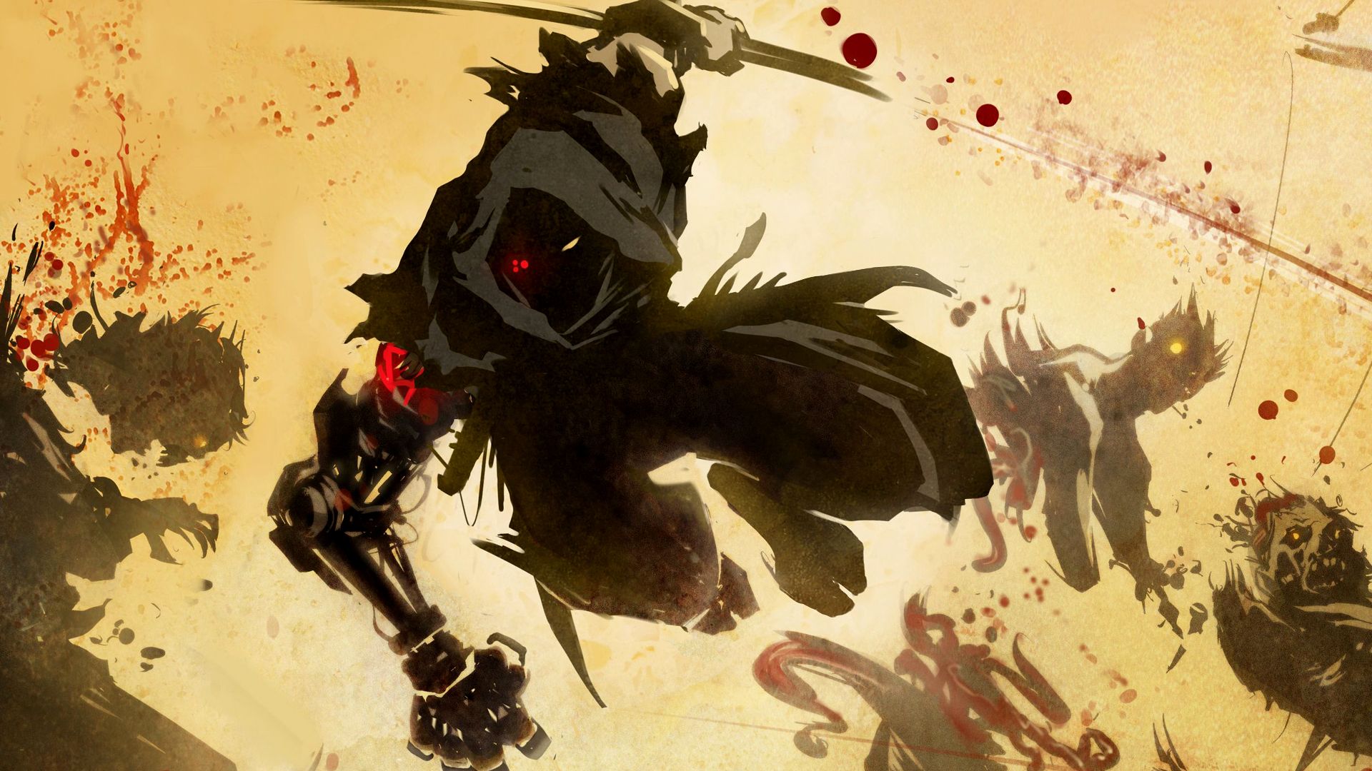 Robot ninja con spada, sangue, 1920x1080 Full HD, Desktop