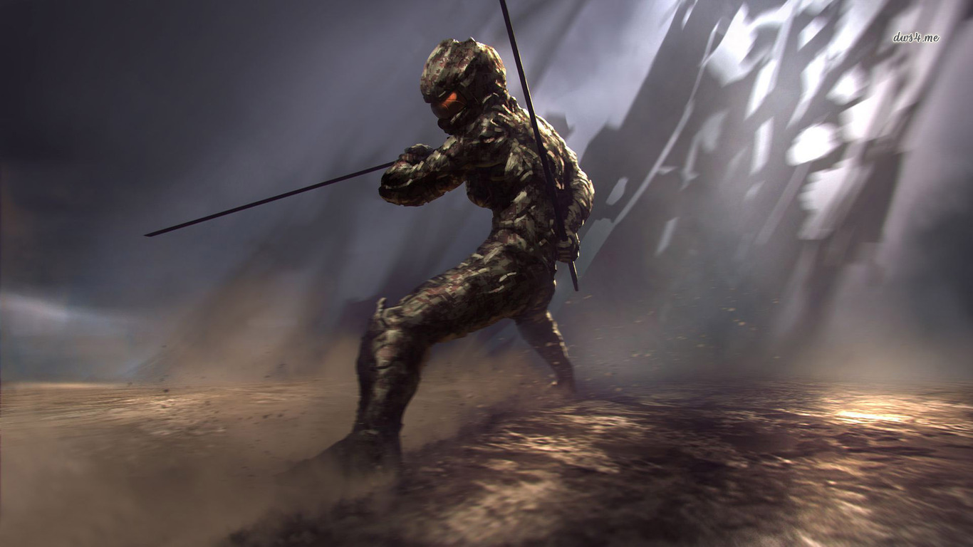 Robot ninja con lancia deserto, 1366x768 HD, Desktop