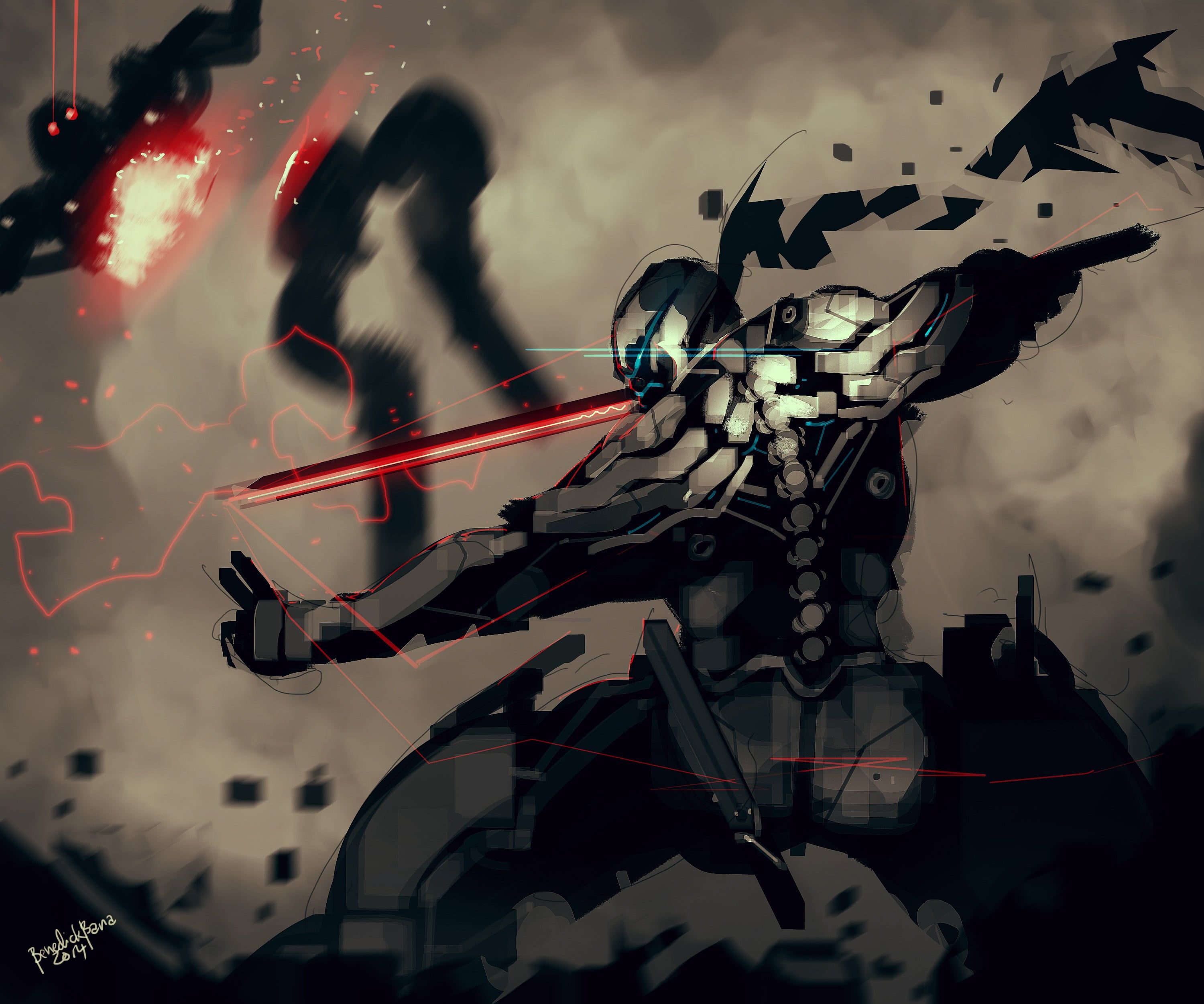 Robot ninja con spada laser rossa, 3000x2500 2K+, Laptop