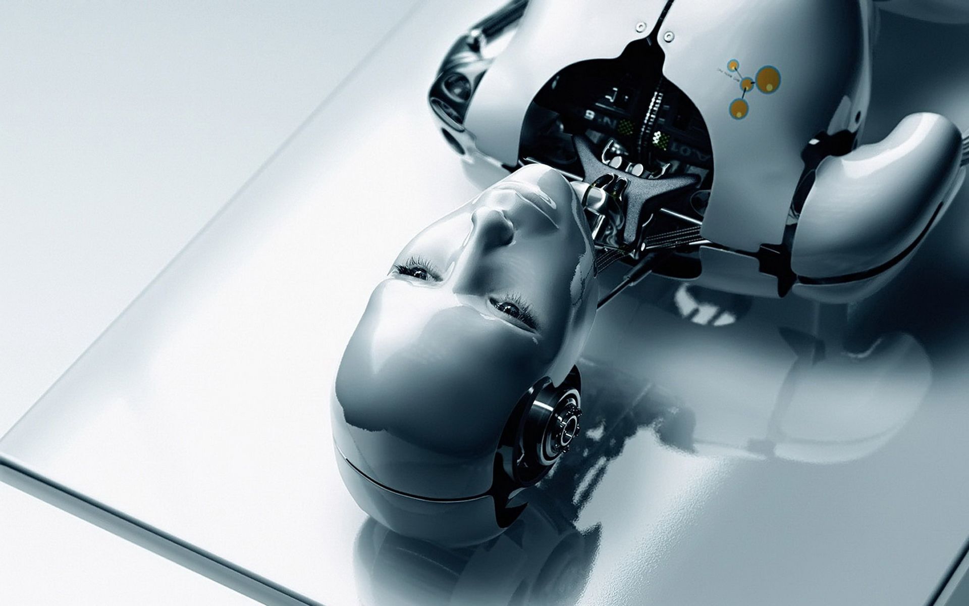 Robot umanoide argento riflesso, 1920x1200 Full HD+, Desktop