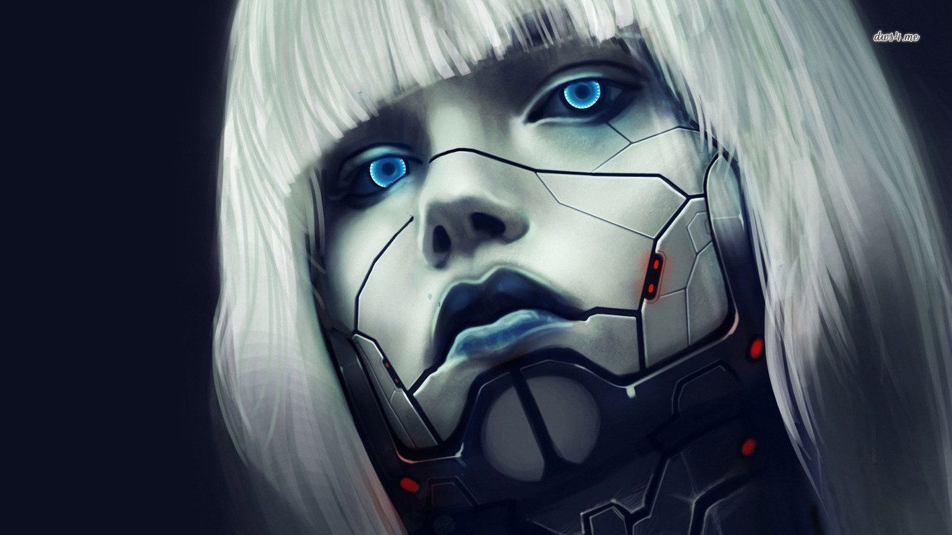 Robot umanoide femminile capelli bianchi, 1366x768 720p, PC