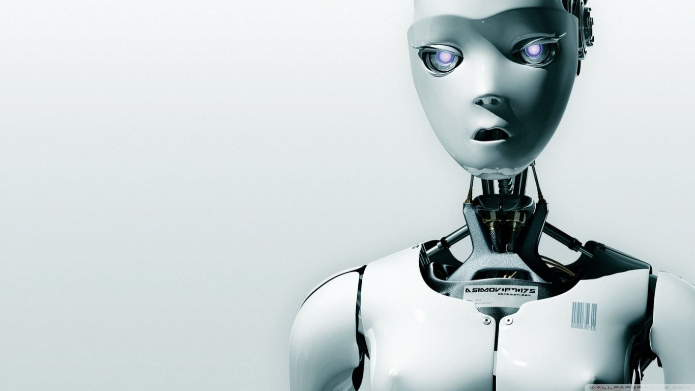 Robot umanoide bianco realistico, 1366x768 720p, iMac