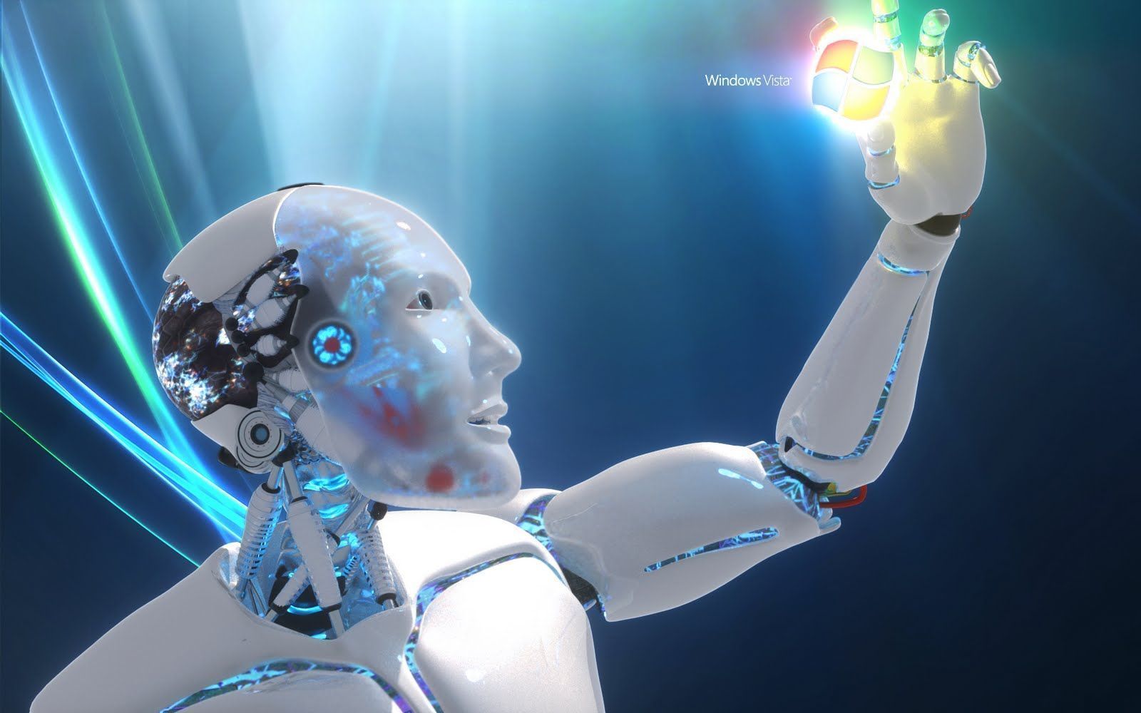 Robot umanoide bianco con luce, 1600x1000 HD Ready, Desktop