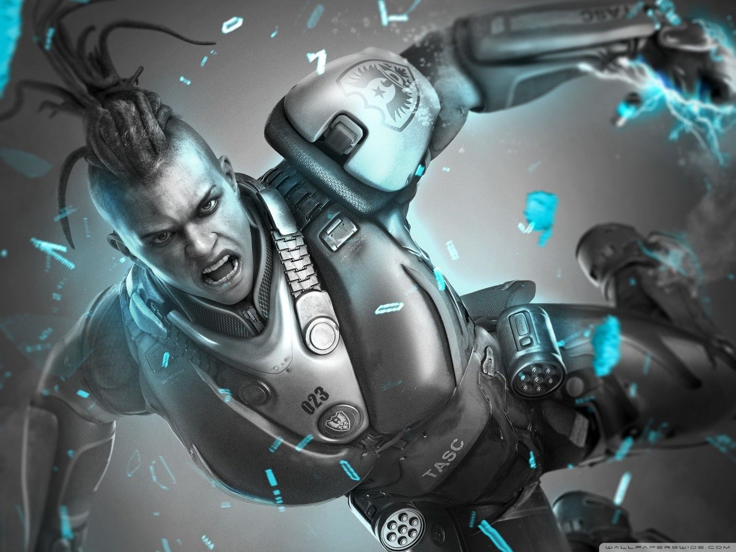 Robot umanoide cyberpunk con cresta, 1440x1080 HD, Desktop