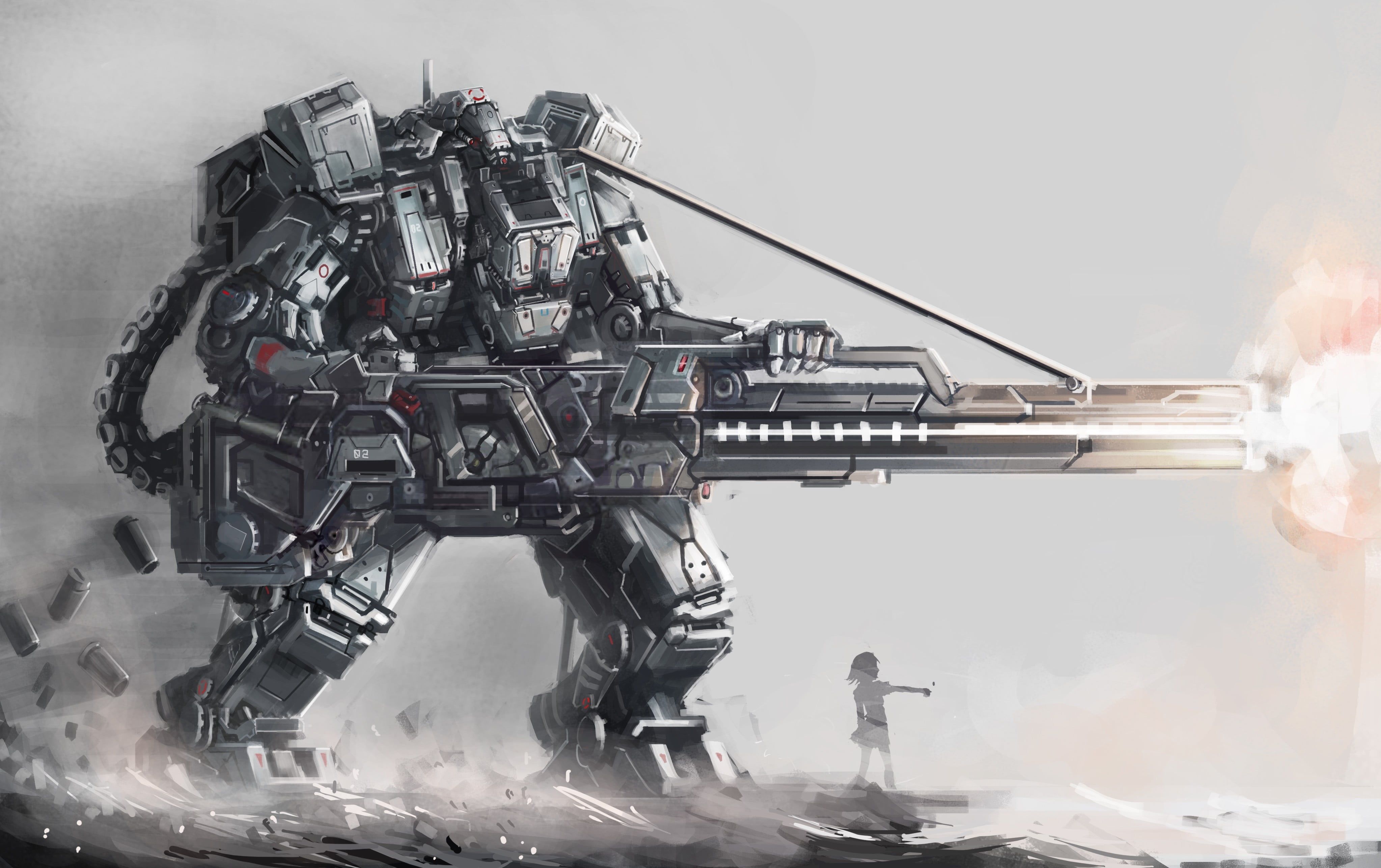 Robot umanoide spara rail gun, 4093x2573 Ultra HD, 4K TV