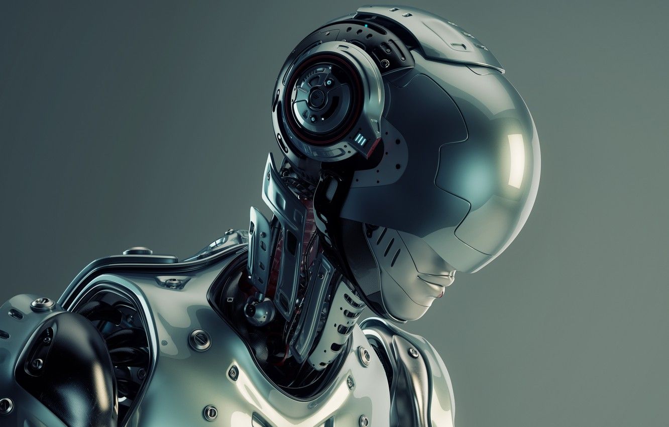 Testa robot umanoide argento, 1332x850 720p, Laptop