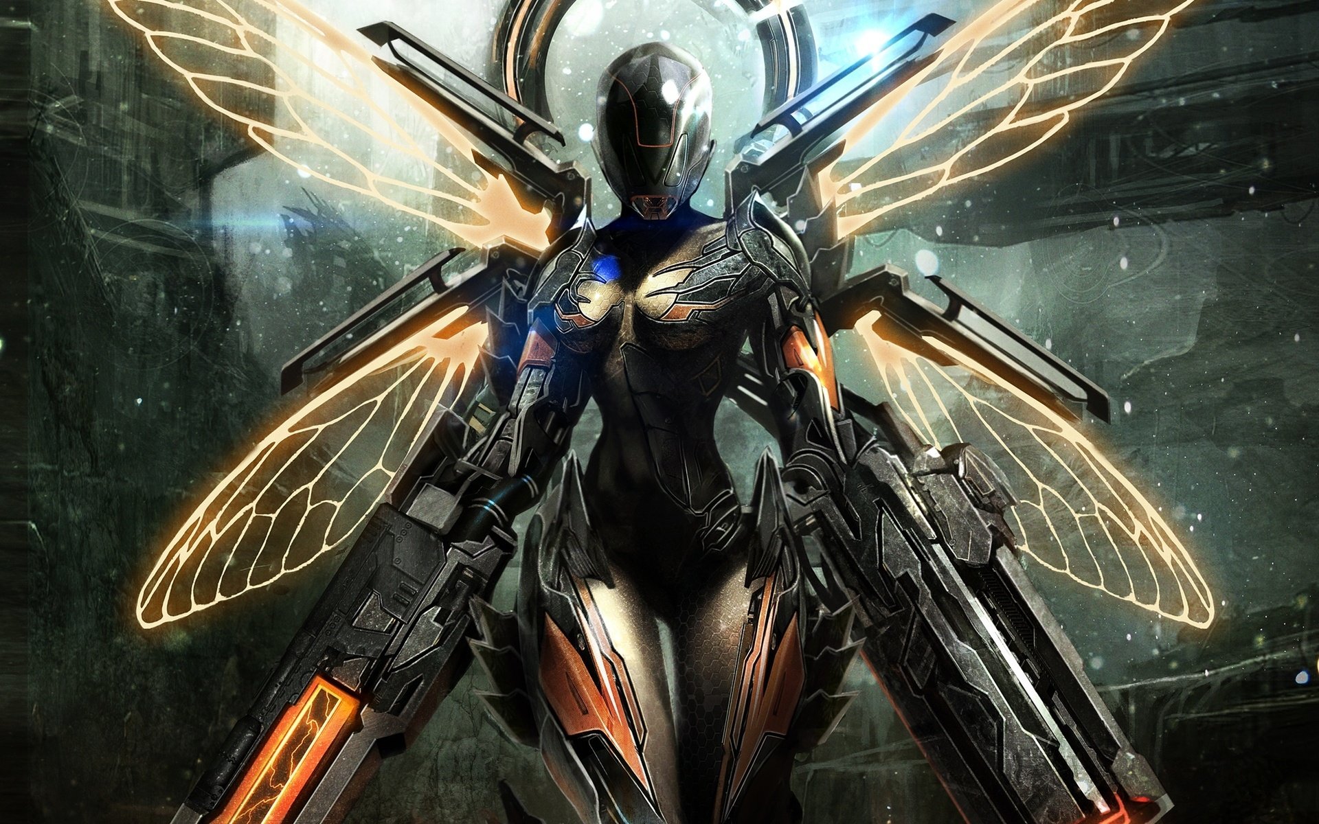 Robot umanoide con ali luminose, 1920x1200 WUXGA, PC Desktop