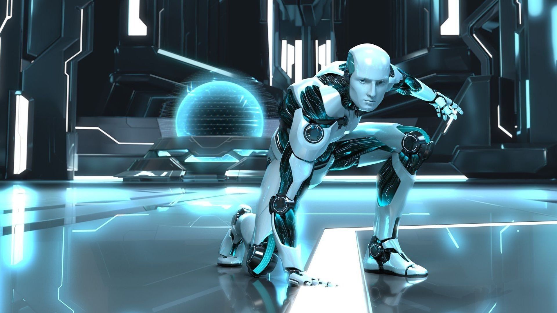 Robot umanoide bianco futuristico, 1920x1080 Full HD, Desktop