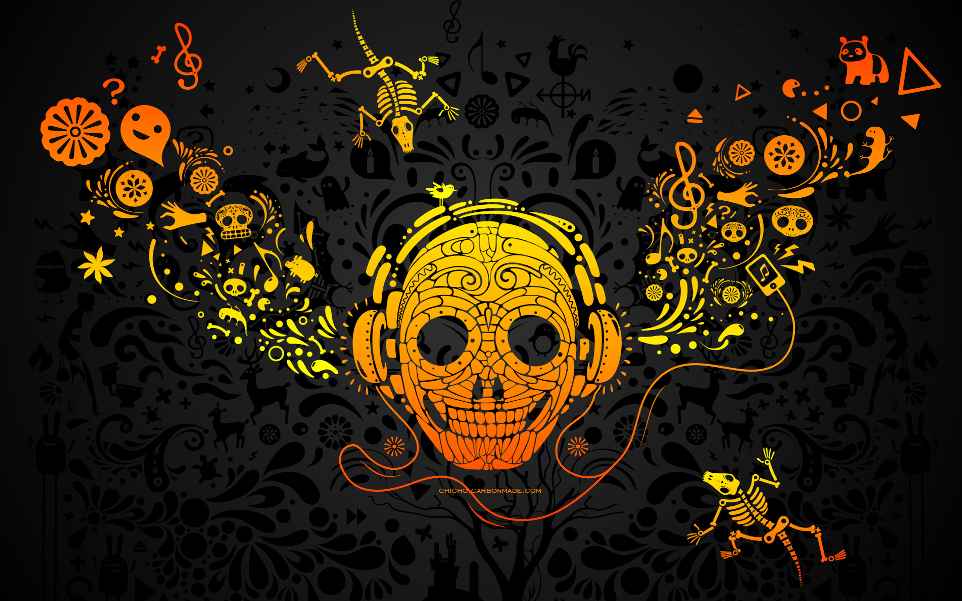 Teschio con cuffie musicali, 1920x1200 Full HD+, Desktop
