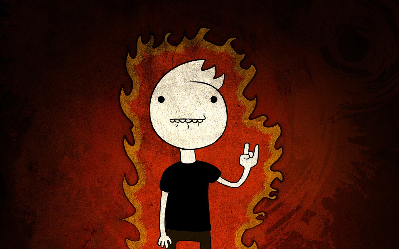 Personaggio cartoon con fiamme rock, 1280x800 HD, Desktop