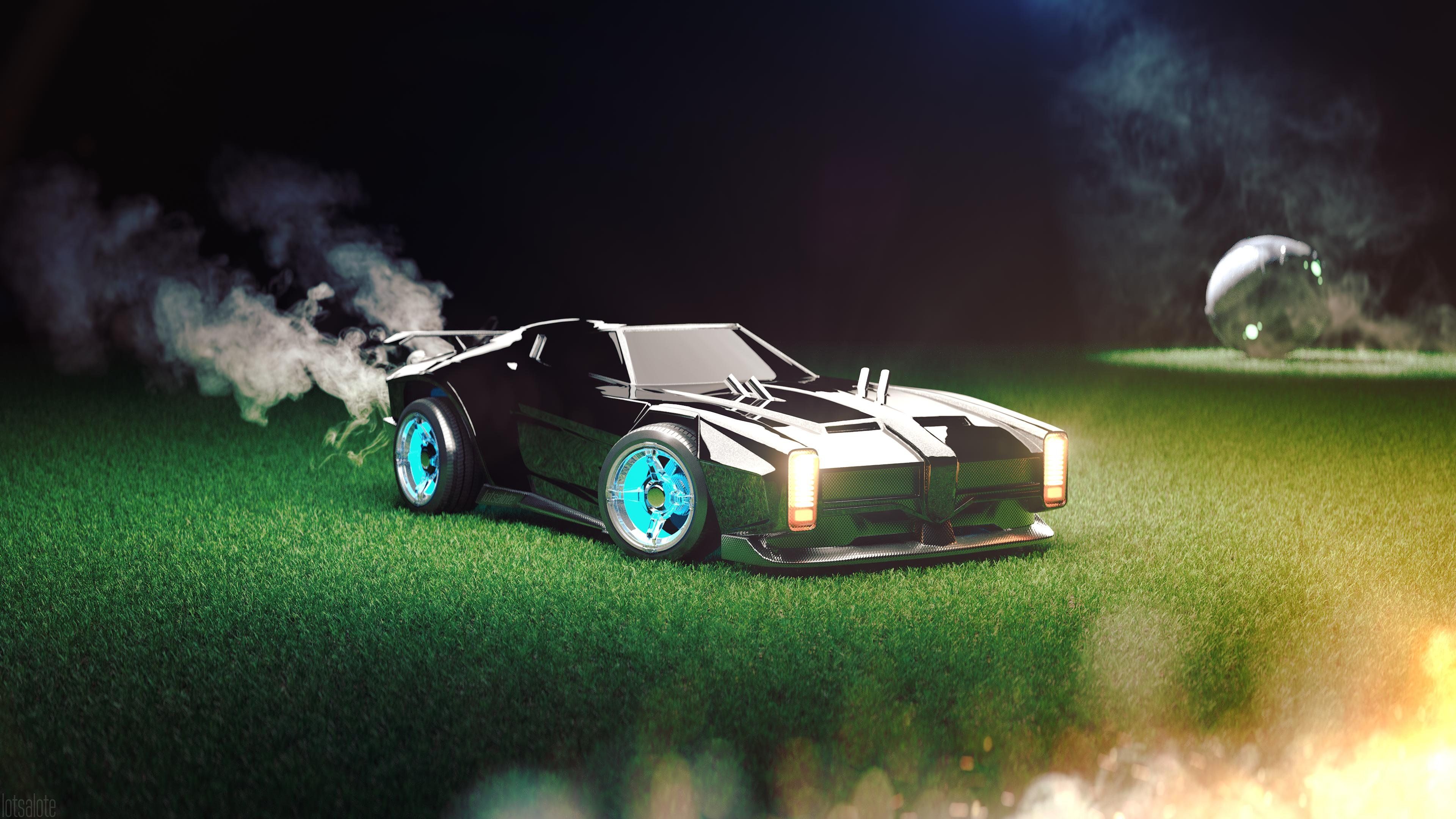 Auto nera Rocket League su erba, 3840x2160 4K Ultra HD, Monitor 4K