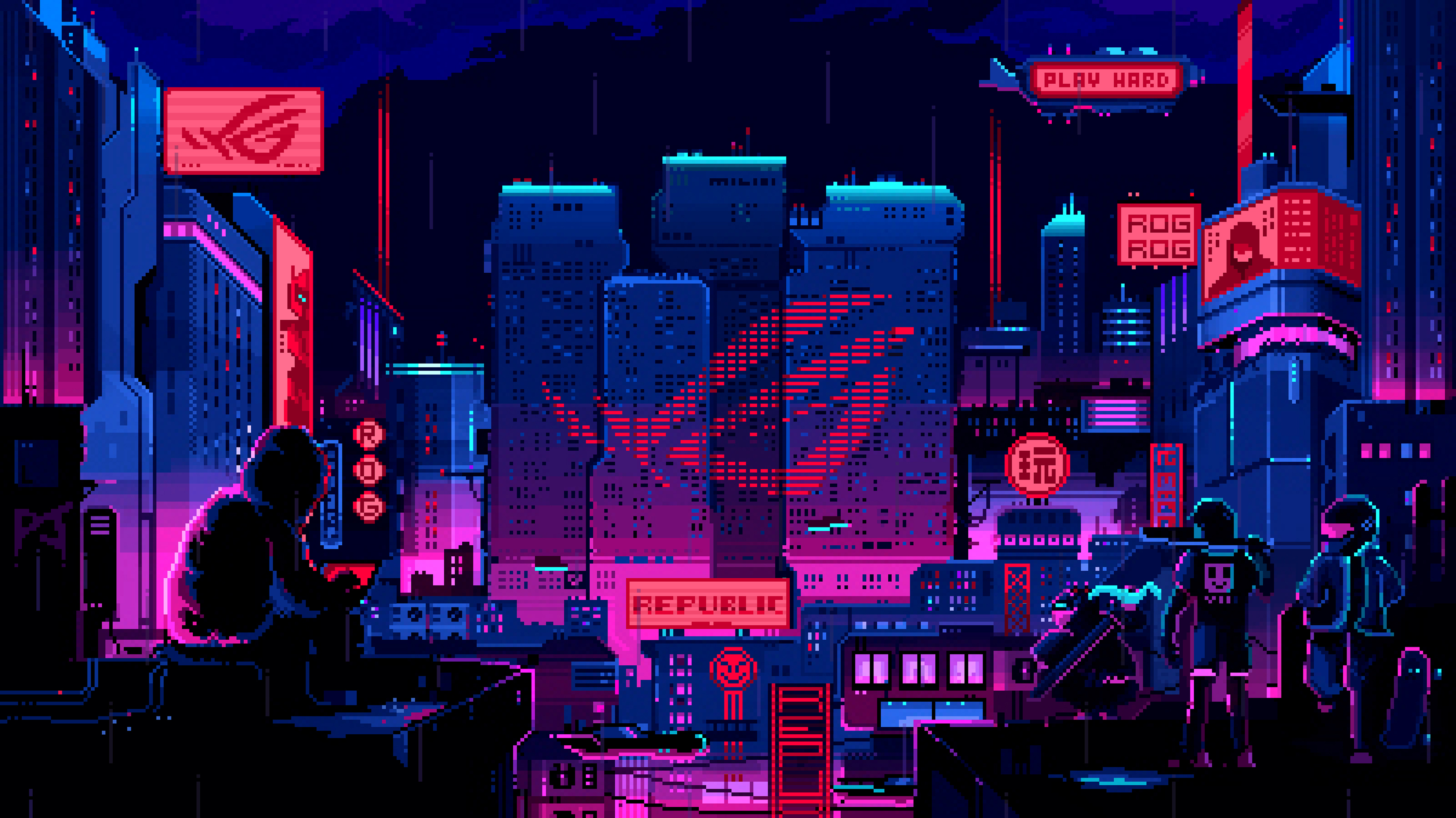 Città cyberpunk logo ROG, 3840x2160 Ultra HD, 4K TV
