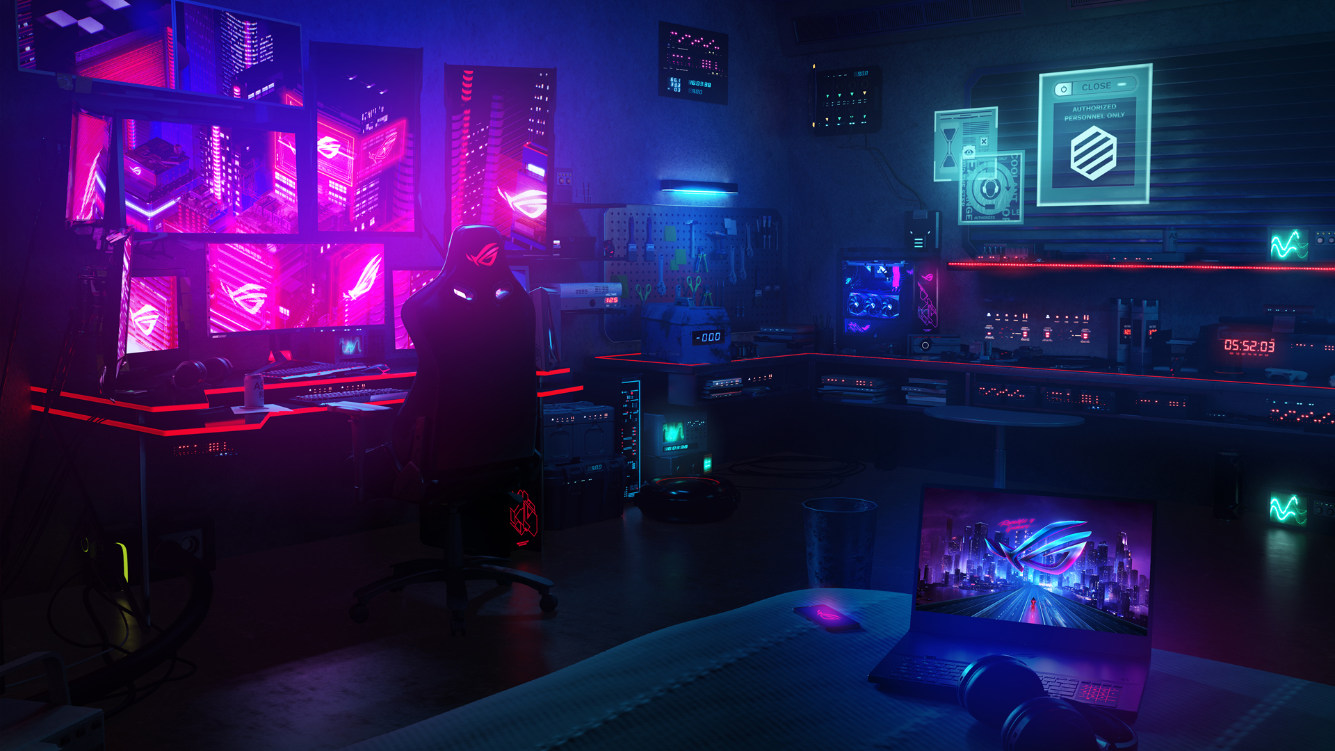 Setup gaming ROG neon blu-rosa, 1920x1080 Full HD 1080p, Laptop