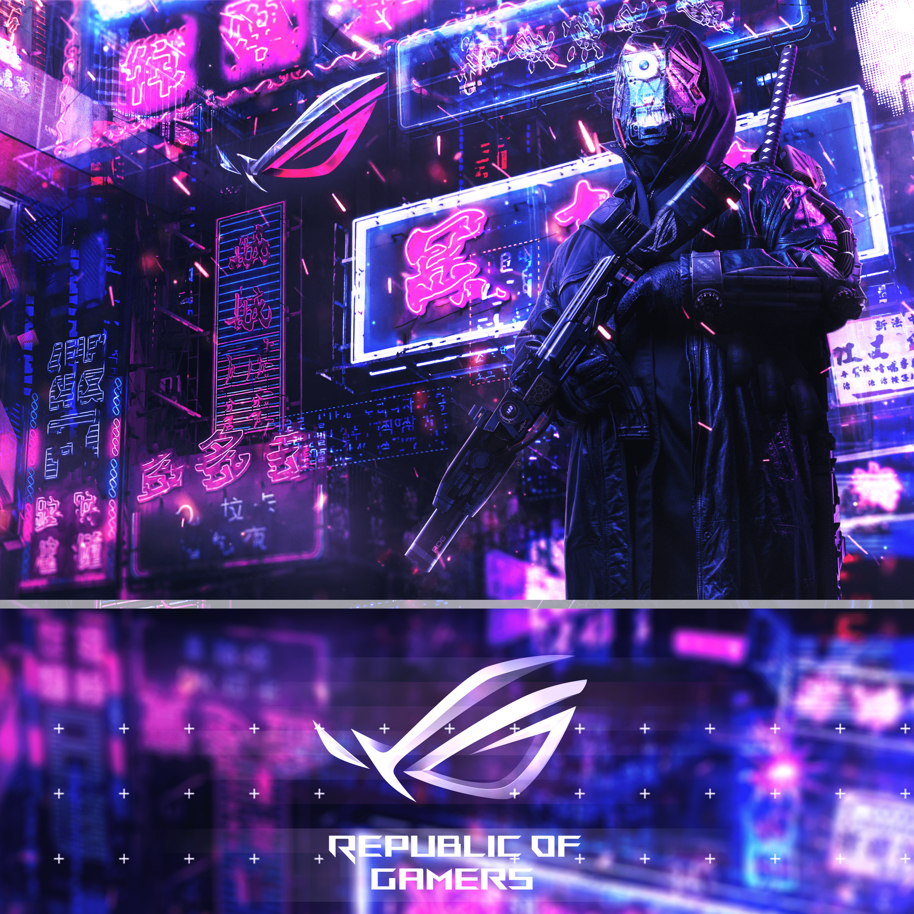 Soldato cyberpunk logo ROG, 3456x3456 2K, Monitor Gaming