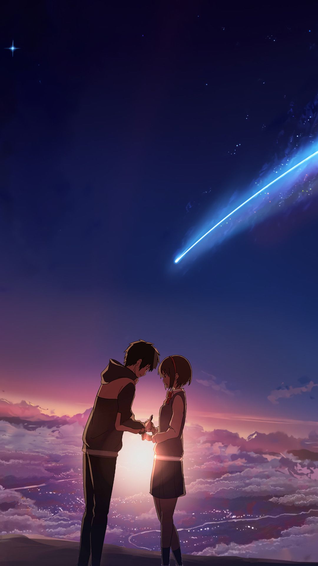 Coppia anime, cometa, cielo stellato, 1080x1920 Verticale, Telefono