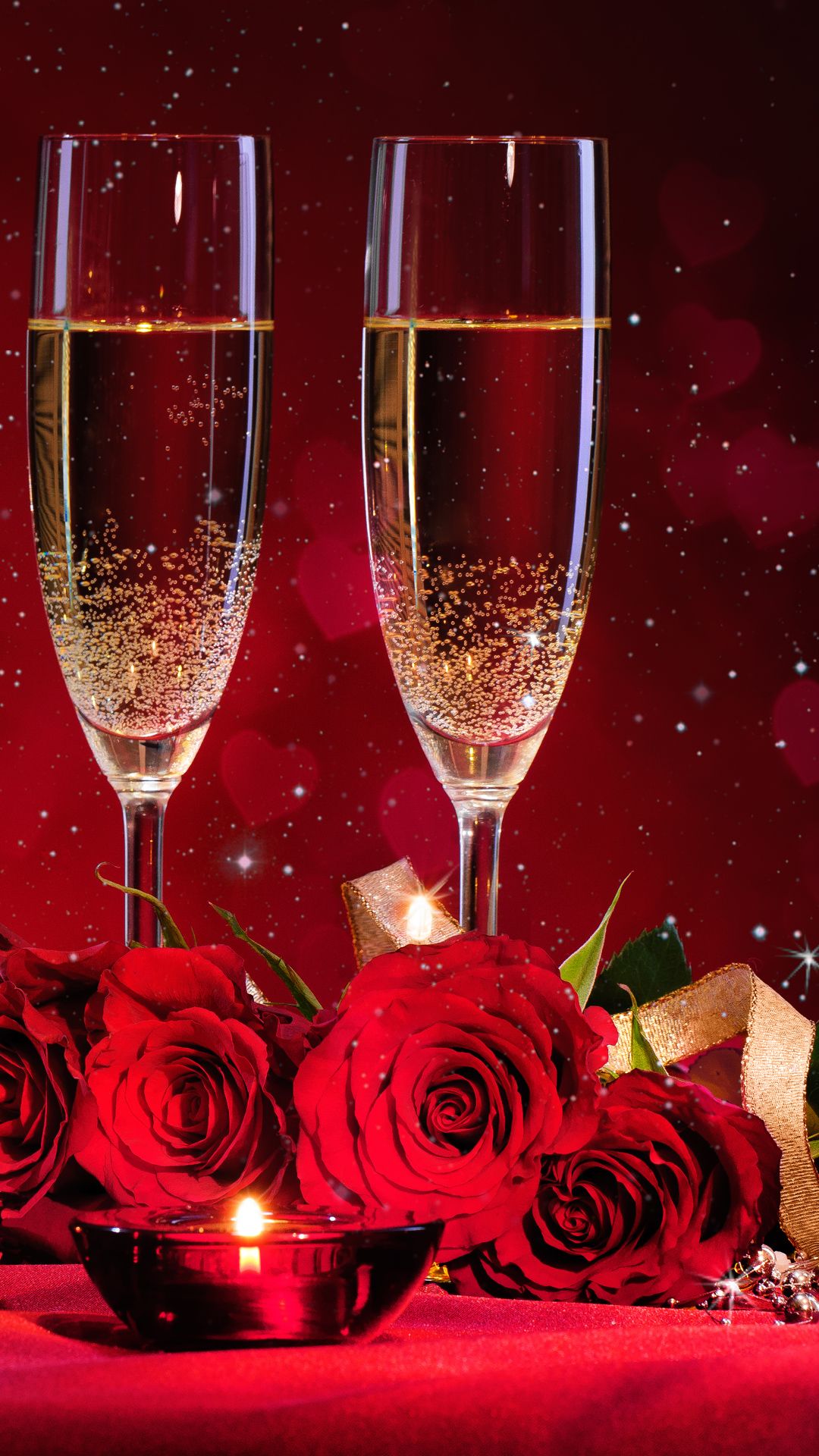 Calici champagne e rose rosse, 1080x1920 Verticale, Telefono