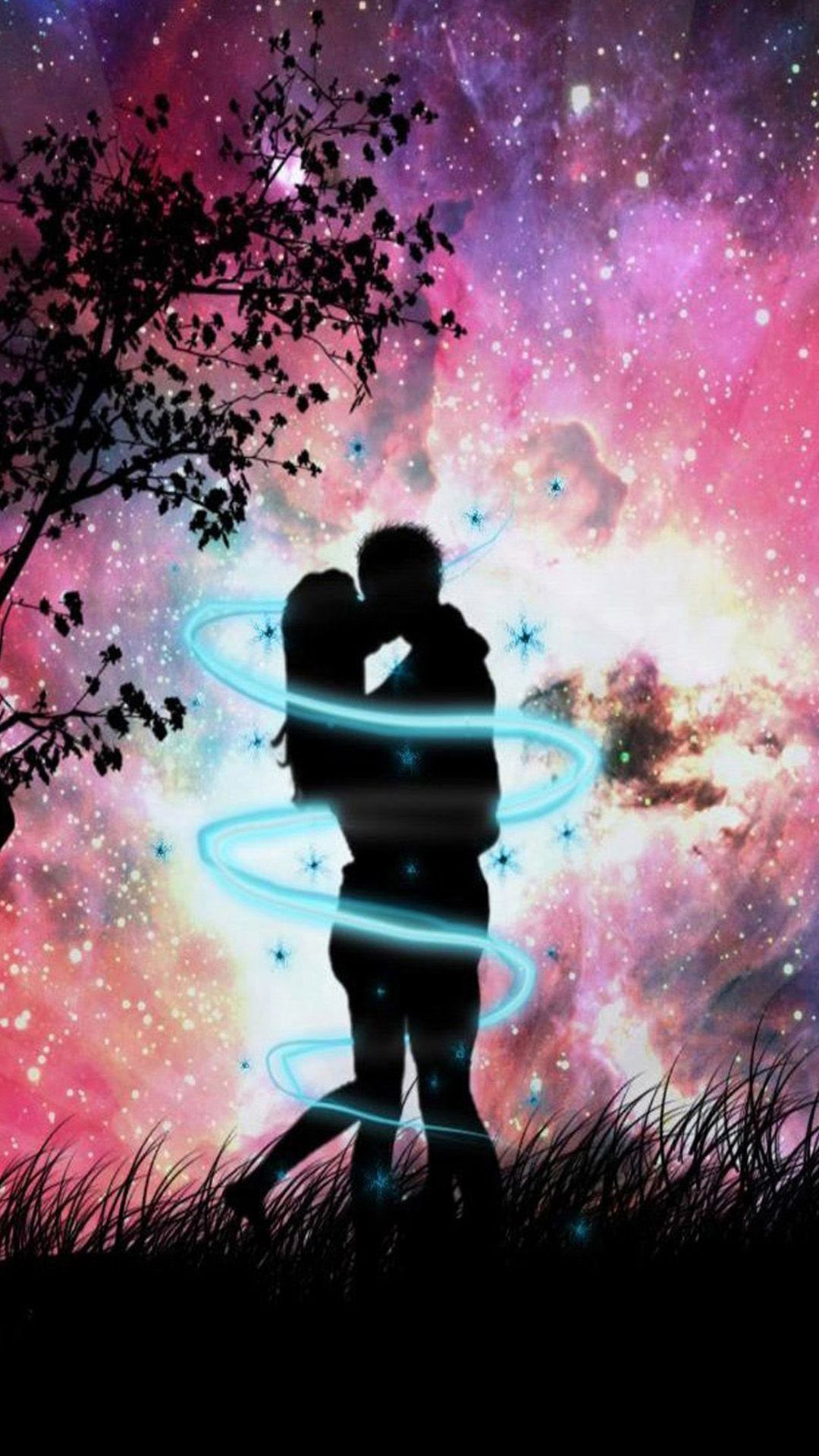 Coppia sagoma bacio galassia, 1080x1920 Full HD Verticale, Smartphone