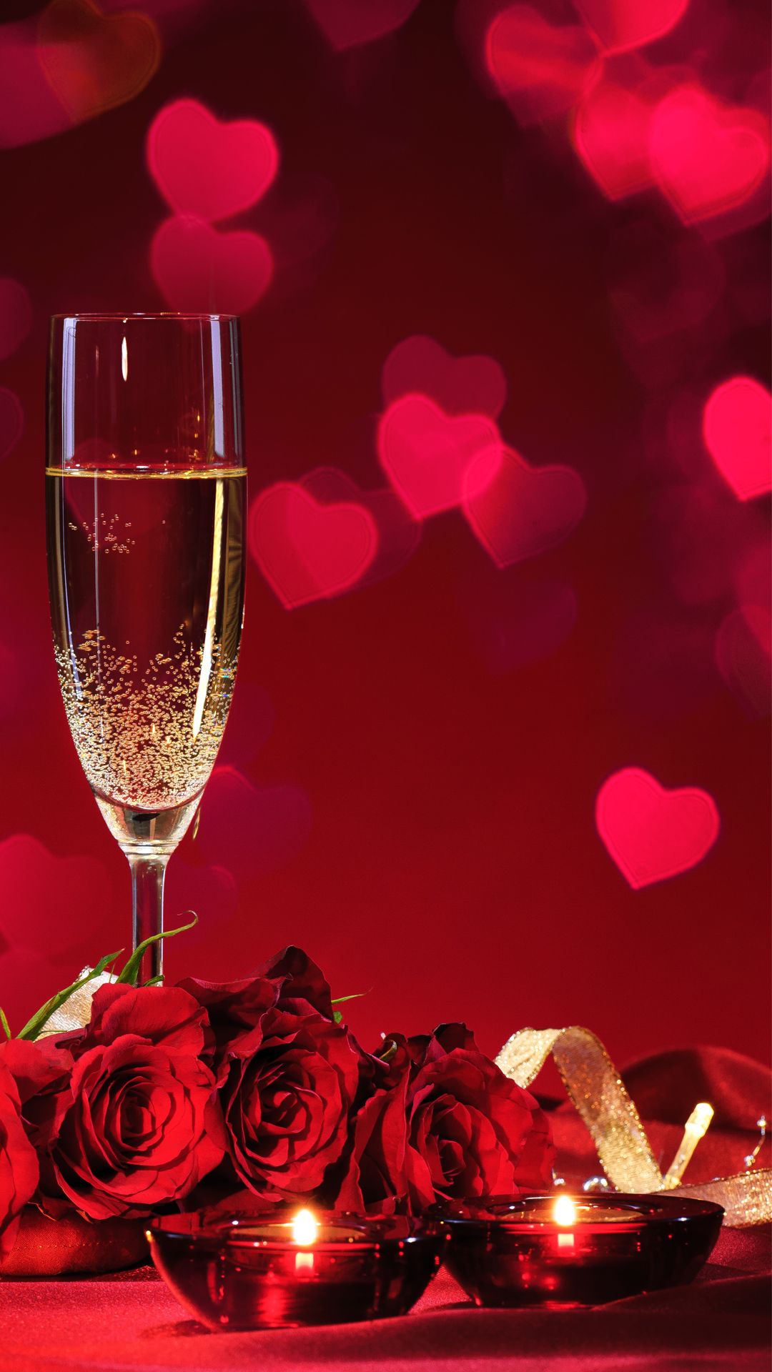 Champagne rose rosse candele, 1080x1920 Verticale, Telefono