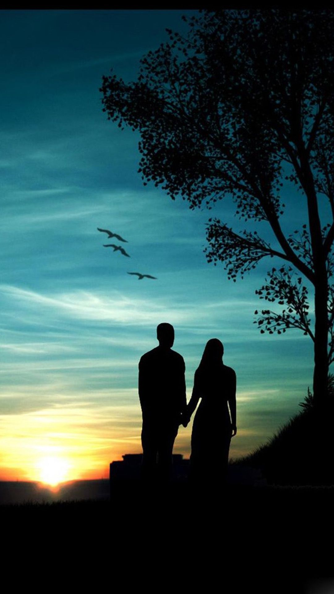 Coppia silhouette al tramonto, 1080x1920 Verticale, Telefono