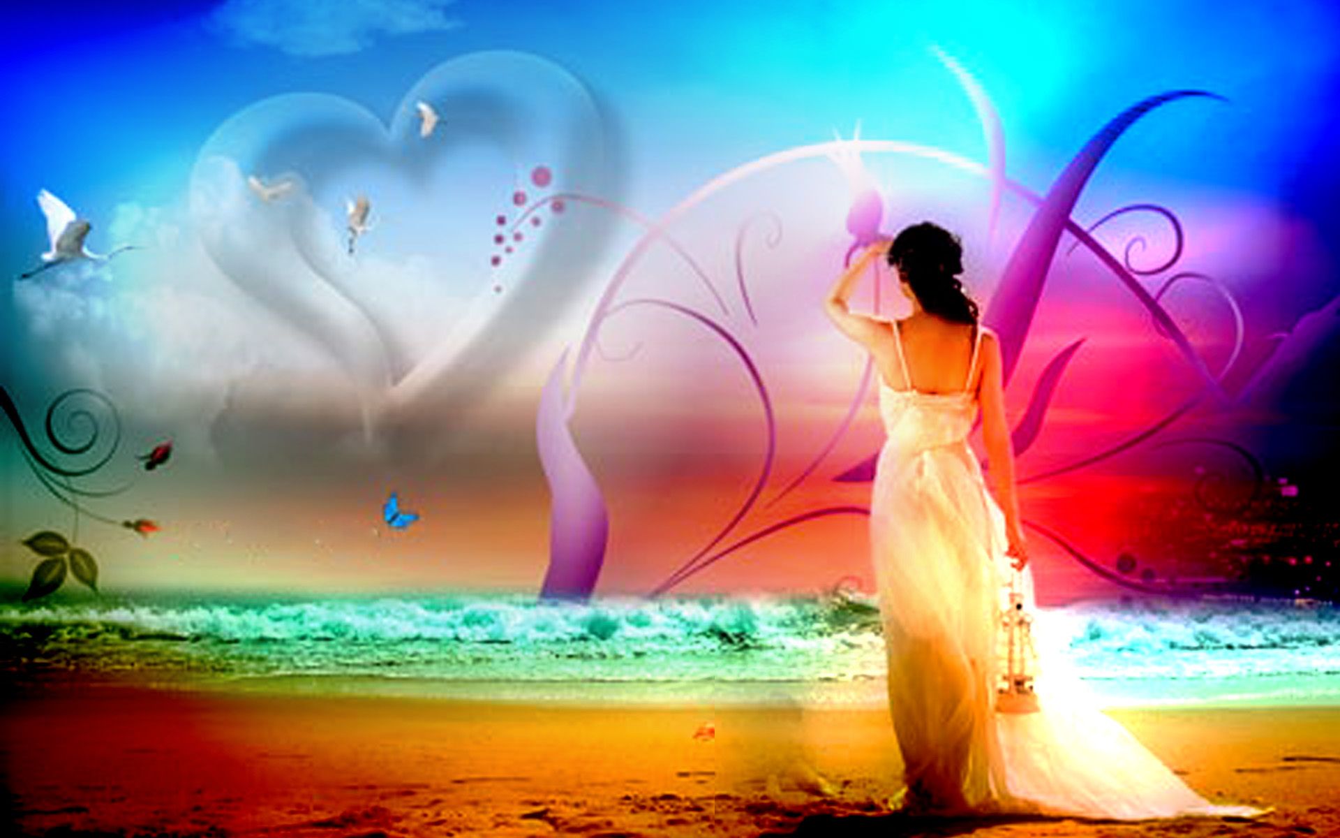 Rose rosse con cuore e arcobaleno, 1600x1200 900p, Laptop
