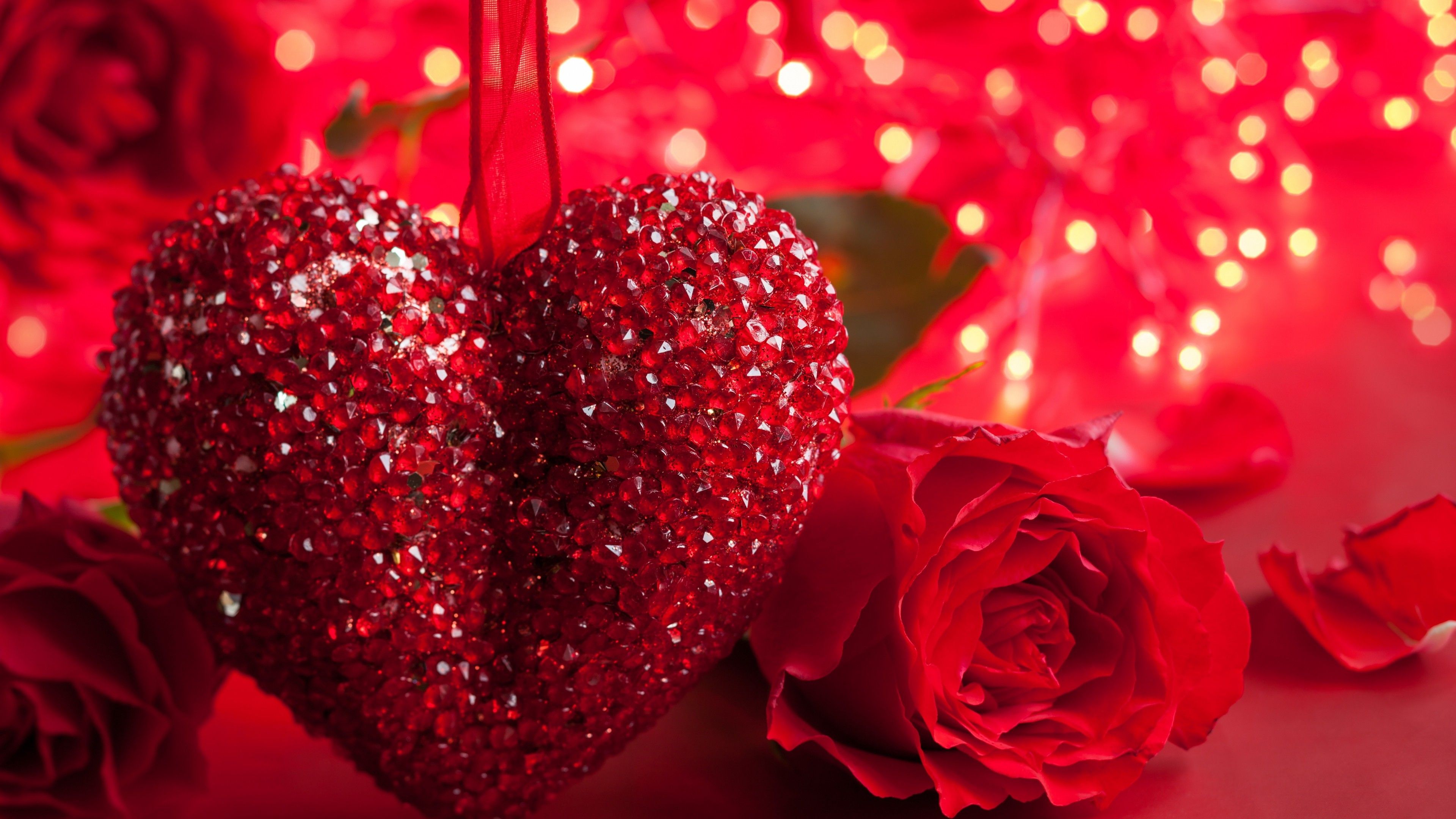 Cuore rosso glitter e rose, 3840x2160 4K, Desktop 4K